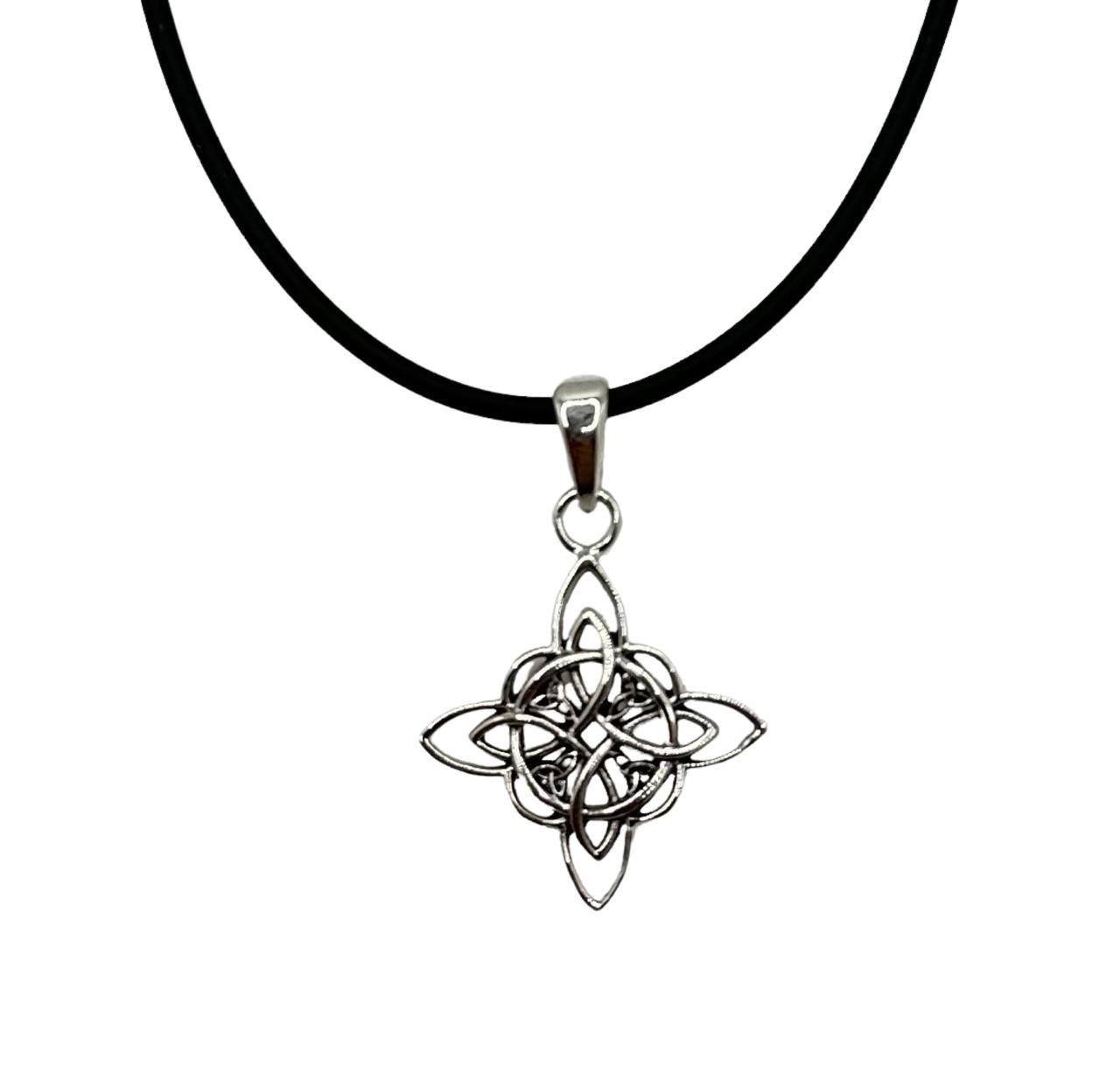 Collar Nudo De Bruja Amuleto Cuero Negro Plata Ley 925-0