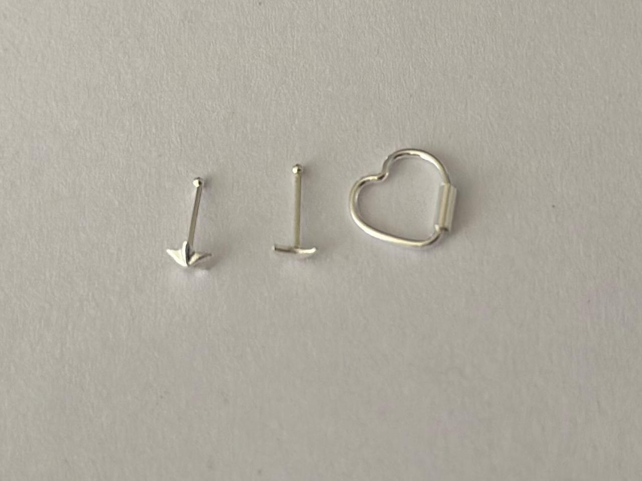 Pack 3 Piercing Nariz Estrella Luna Corazon Plata Mas Caja-3