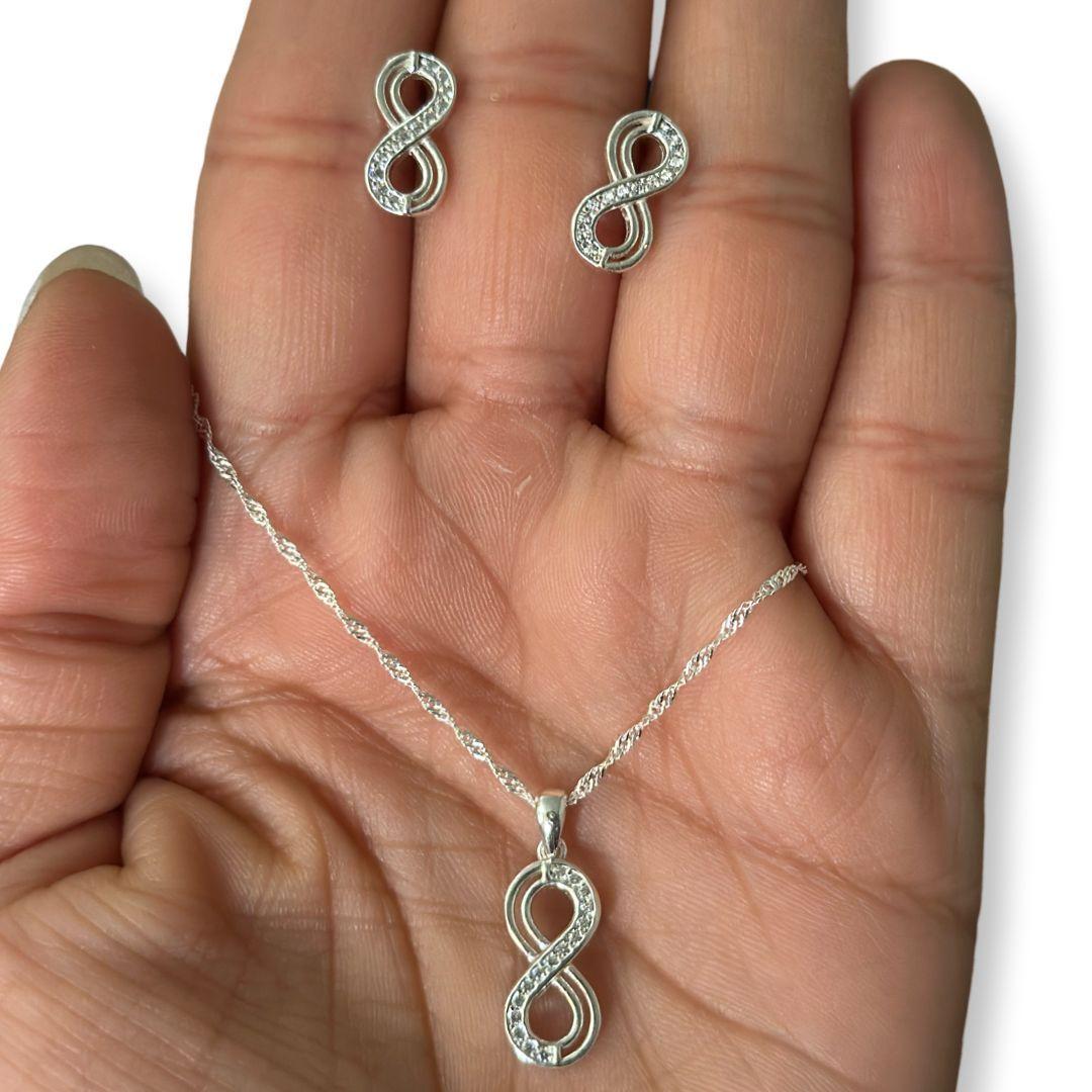 Conjunto  Dama Infinito Circones Plata Fina 925-2