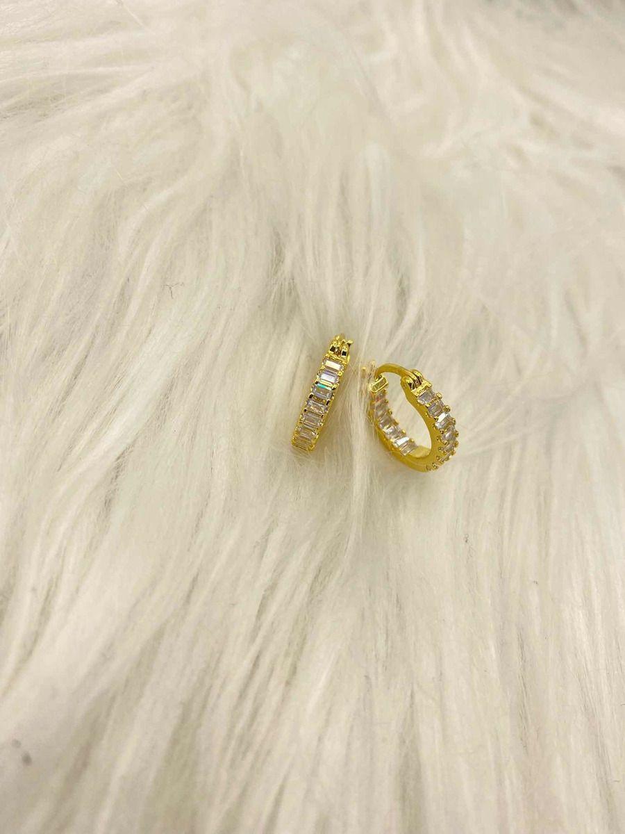 Aros Argolla 15 Mm Doble Circon Plata 925 Baño Oro-3