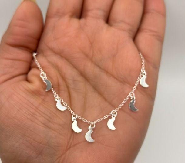 Collar Cadena Juvenil Lunas Colgantes Plata Ley 925 Estuche-1