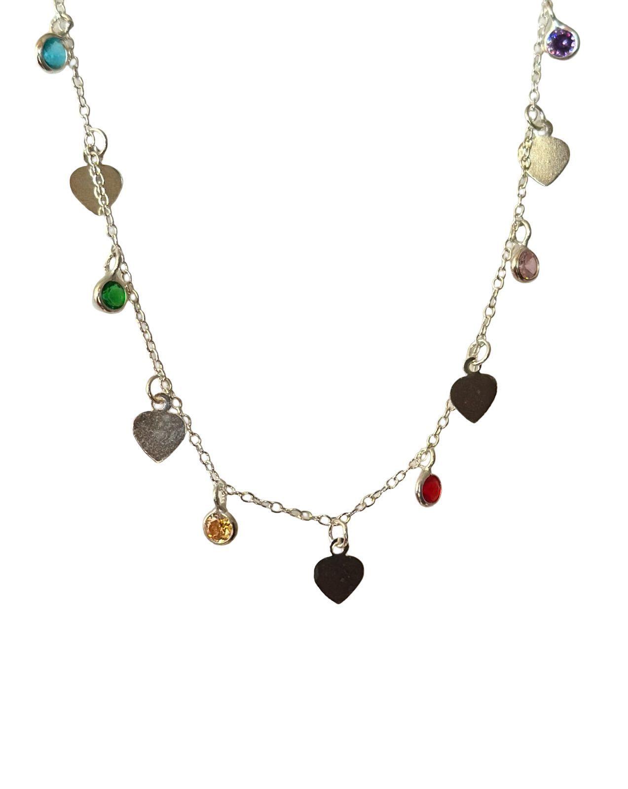 Collar Cadena Corazones Circones Plata-2