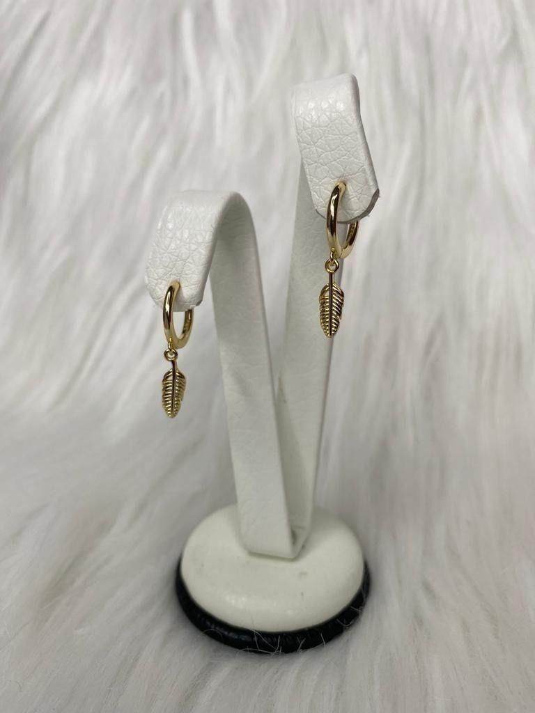 Aros Argolla Pluma Colgante Plata Baño Oro-2