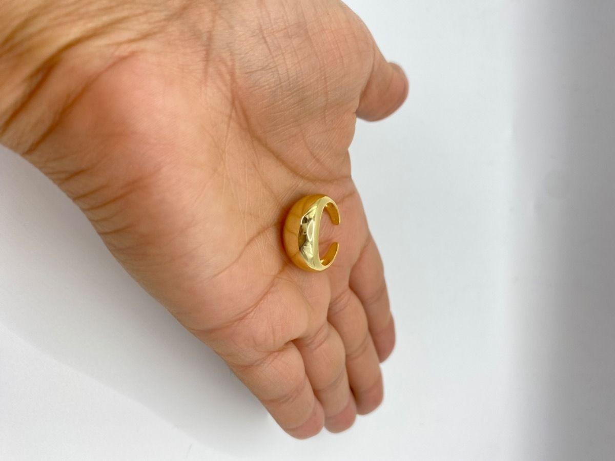 Anillo Grueso Inflado ajustable Sello Plata Baño Oro-2