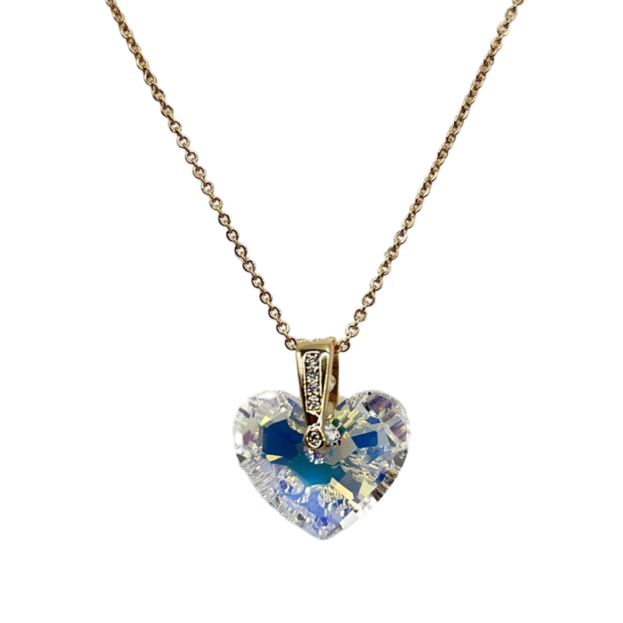 Collar Corazon Cristal Tornasol Baño Oro Rosa-0
