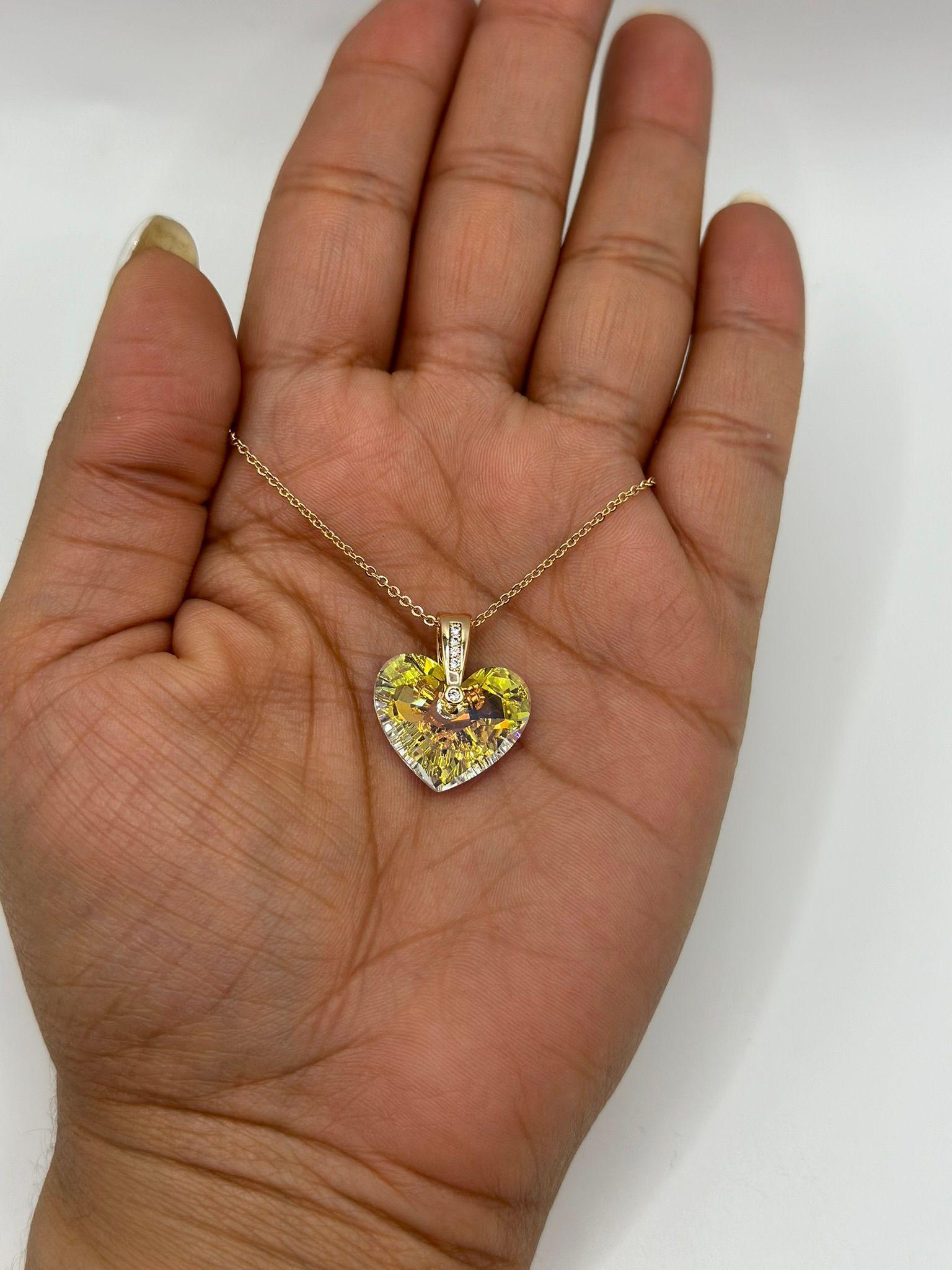 Collar Corazon Cristal Tornasol Baño Oro Rosa-1