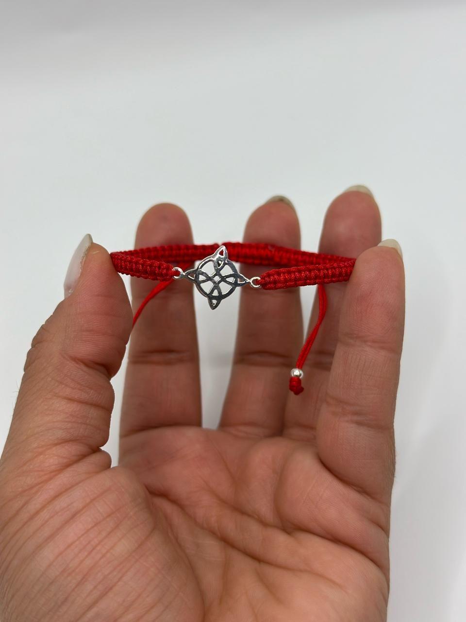 Pulsera Nudo De Bruja Hilo Rojo Protección Plata -2