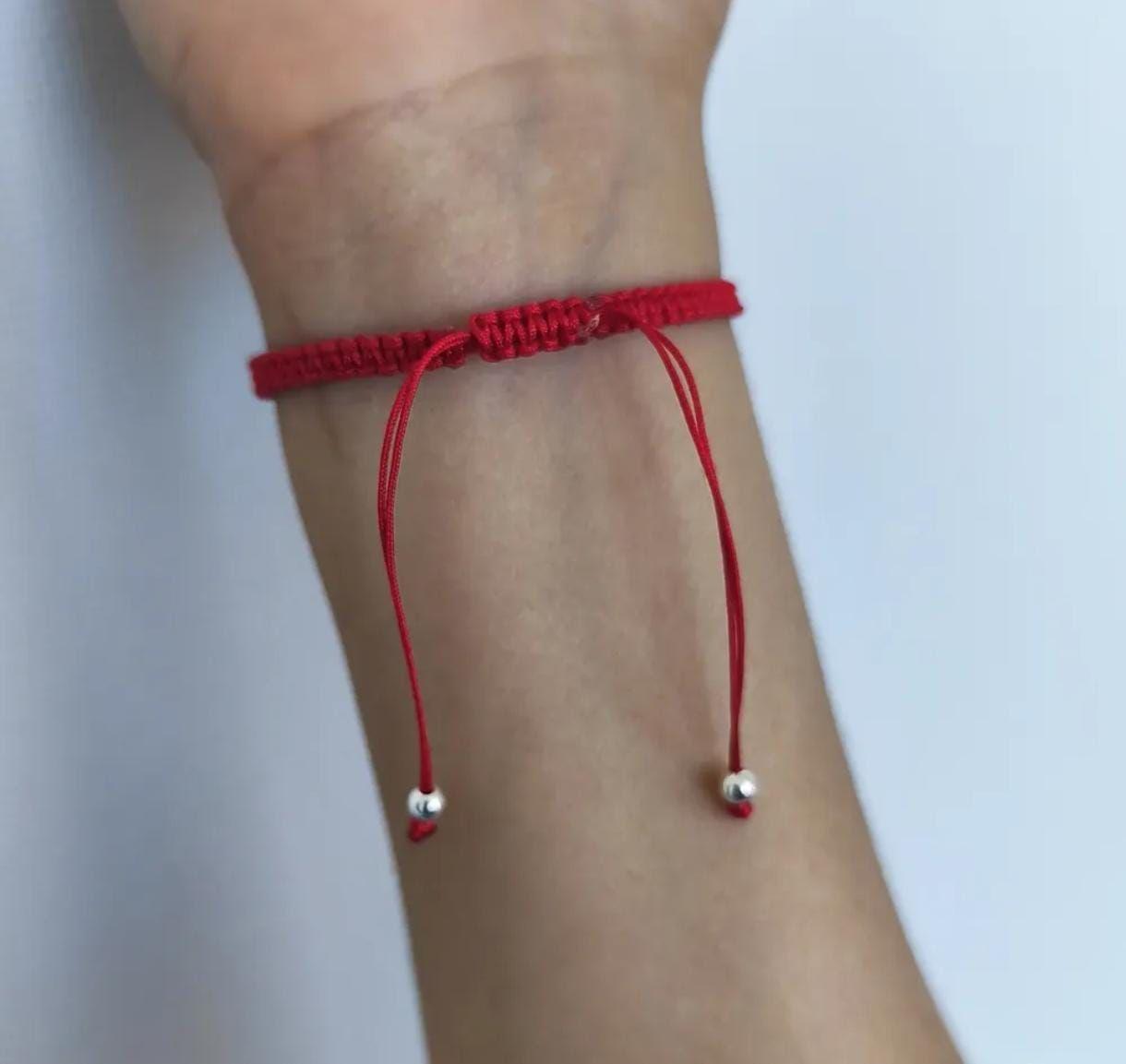 Pulsera Nudo De Bruja Hilo Rojo Protección Plata -2