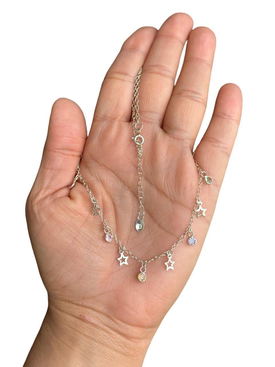Collar Lunas Estrellas Colgantes Circones Plata-1