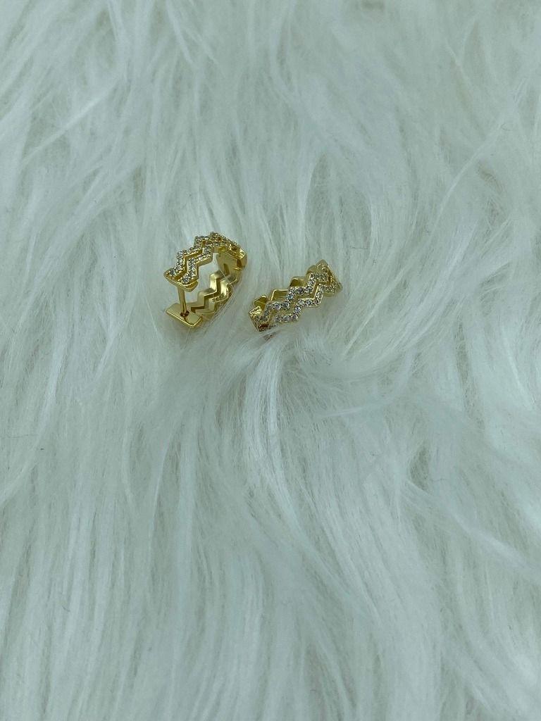 Aros Dama Argolla Doble Circones Plata S925 Baño Oro-3