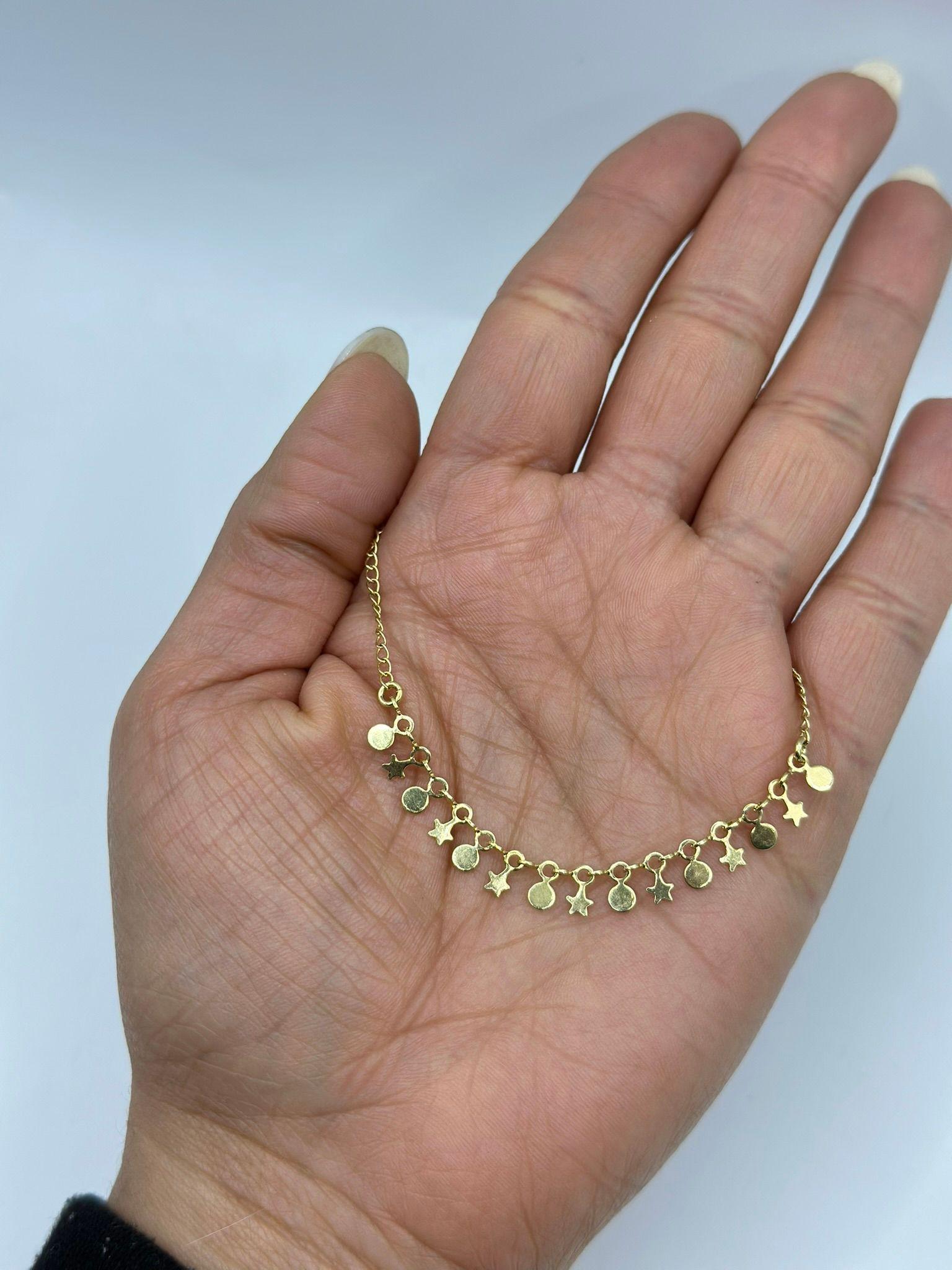 Tobillera estrellas circulos planos Juvenil enchapado en Oro-2