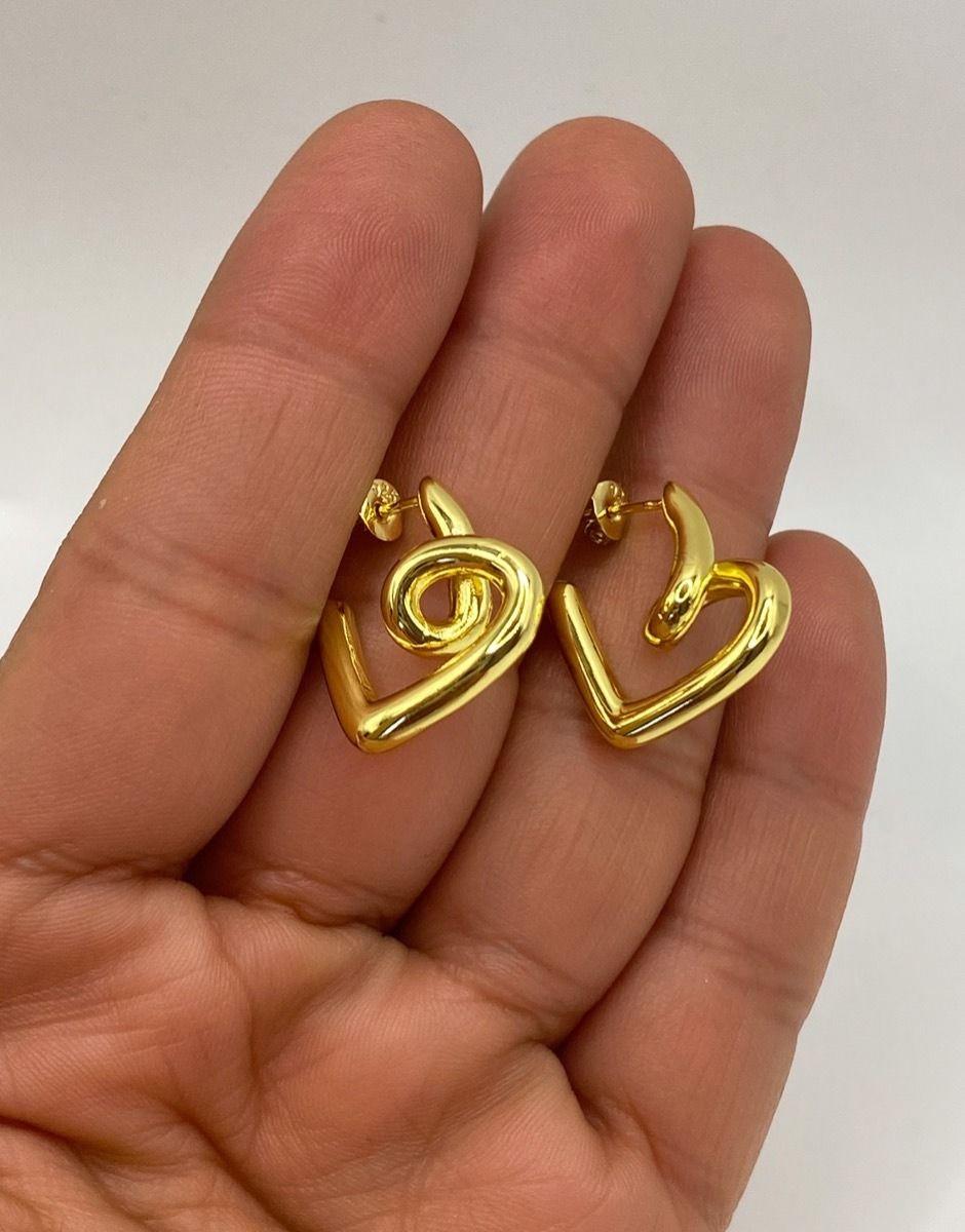 Aros Corazón Tubo Dama Entorchado Plata S925 Baño Oro Caja-3