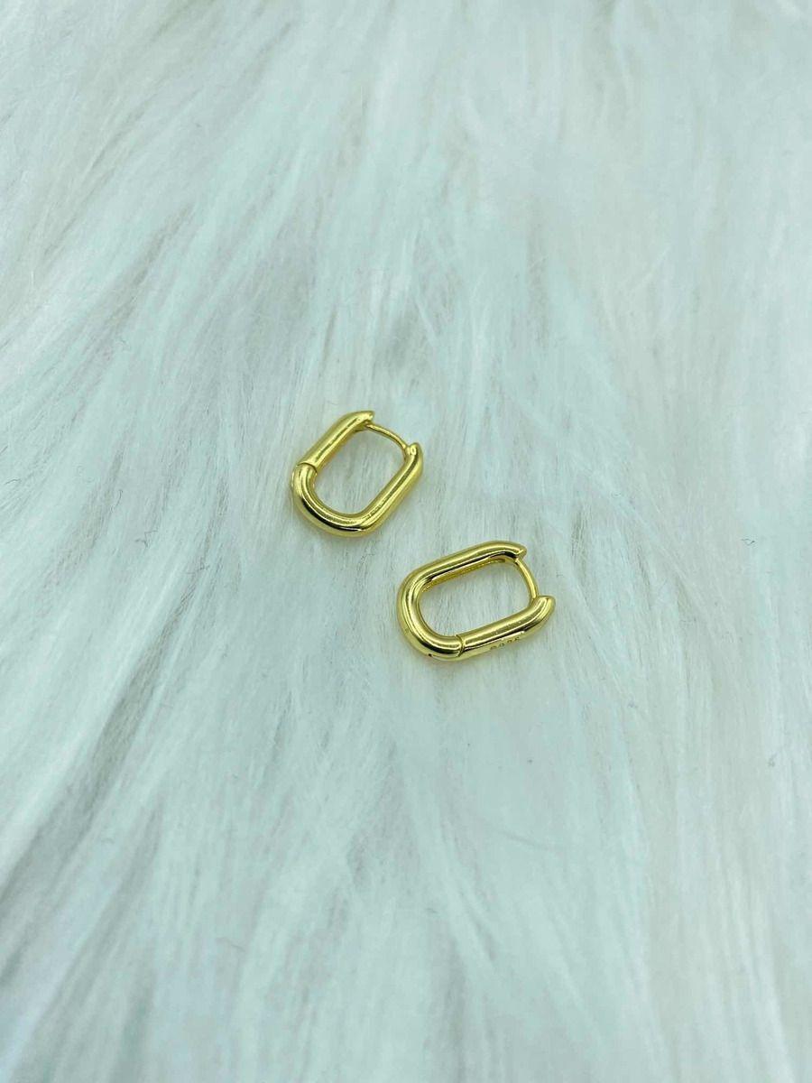 Aro Argolla Rectangular  Plata Baño Oro-2