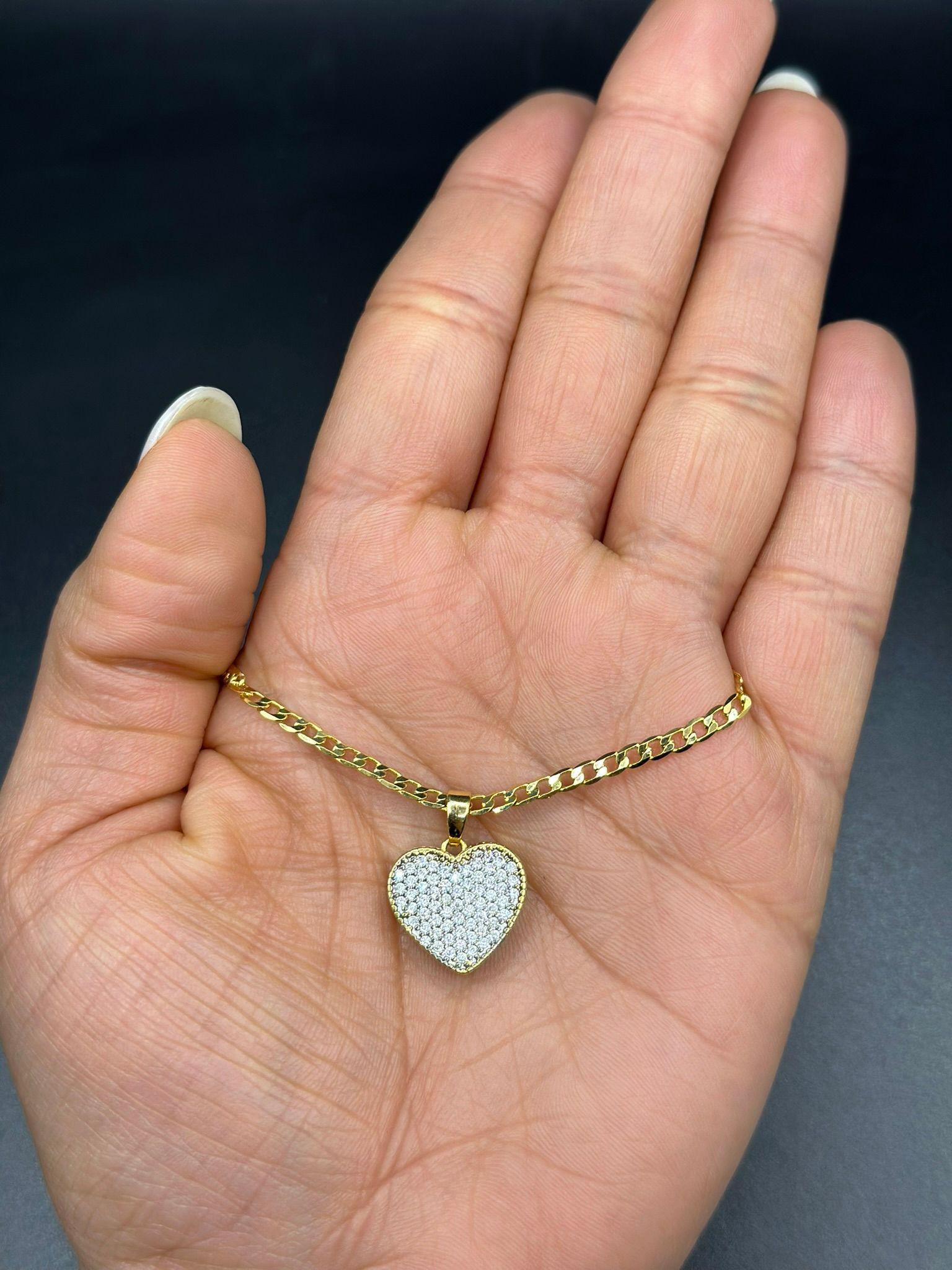 Collar Dama Corazón Plano Circones Enchapado Oro-2