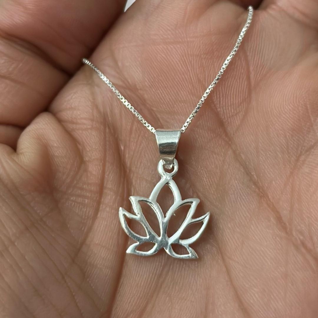 Collar Colgante Dije Flor De Loto Plata 925 -2