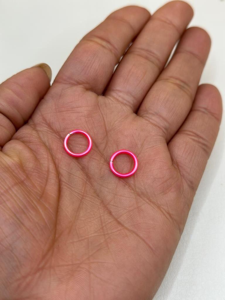 Aros Argolla Piercing Septum Esmaltado Rosado Plata 925 Caja-1