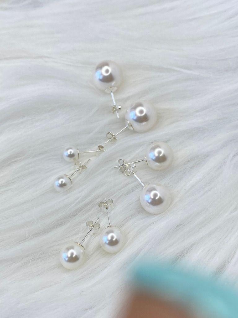 Aros Dama Perla Blanca 6 Mm Plata Italiana Ley 925-2