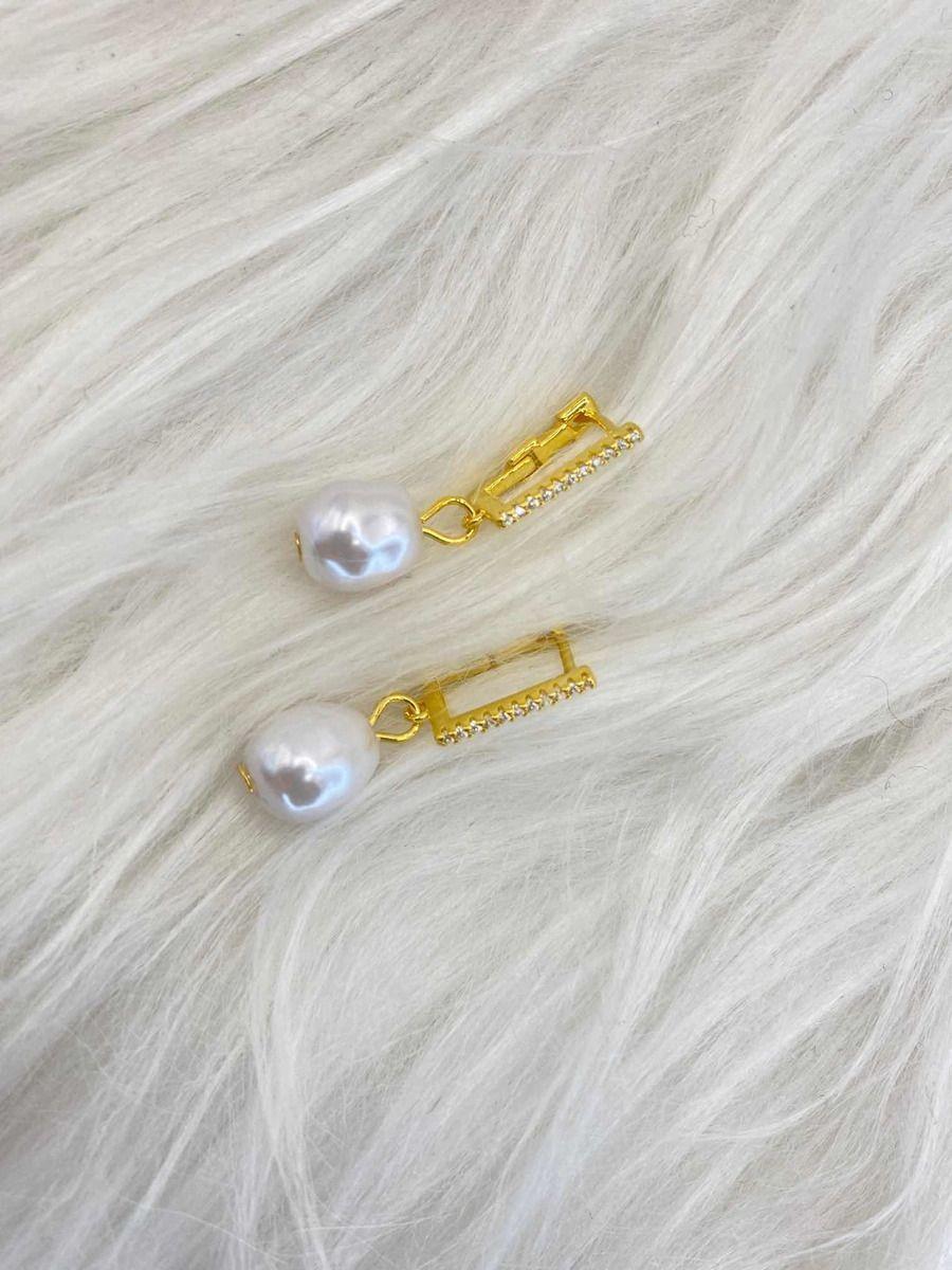 Aros Argolla Perla Colgante Plata Baño Oro-2
