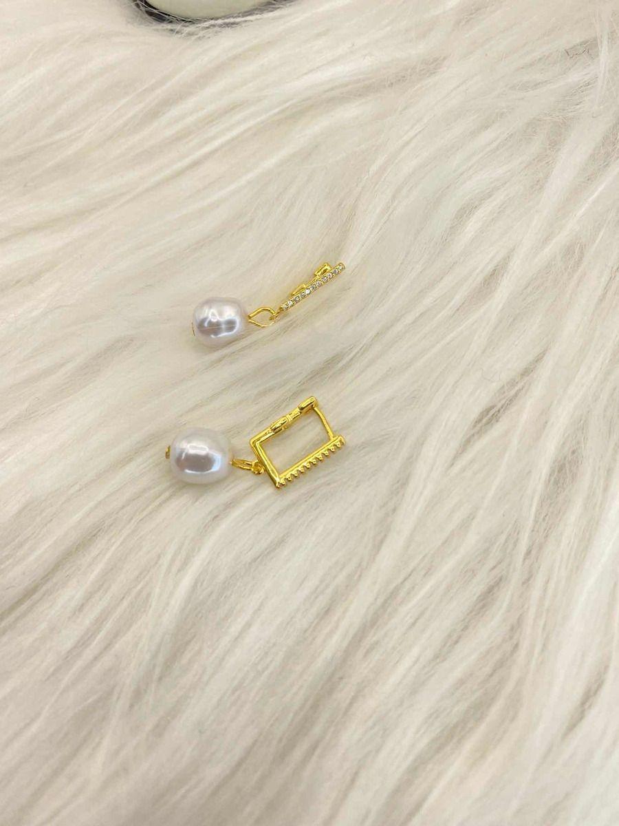 Aros Argolla Perla Colgante Plata Baño Oro-3