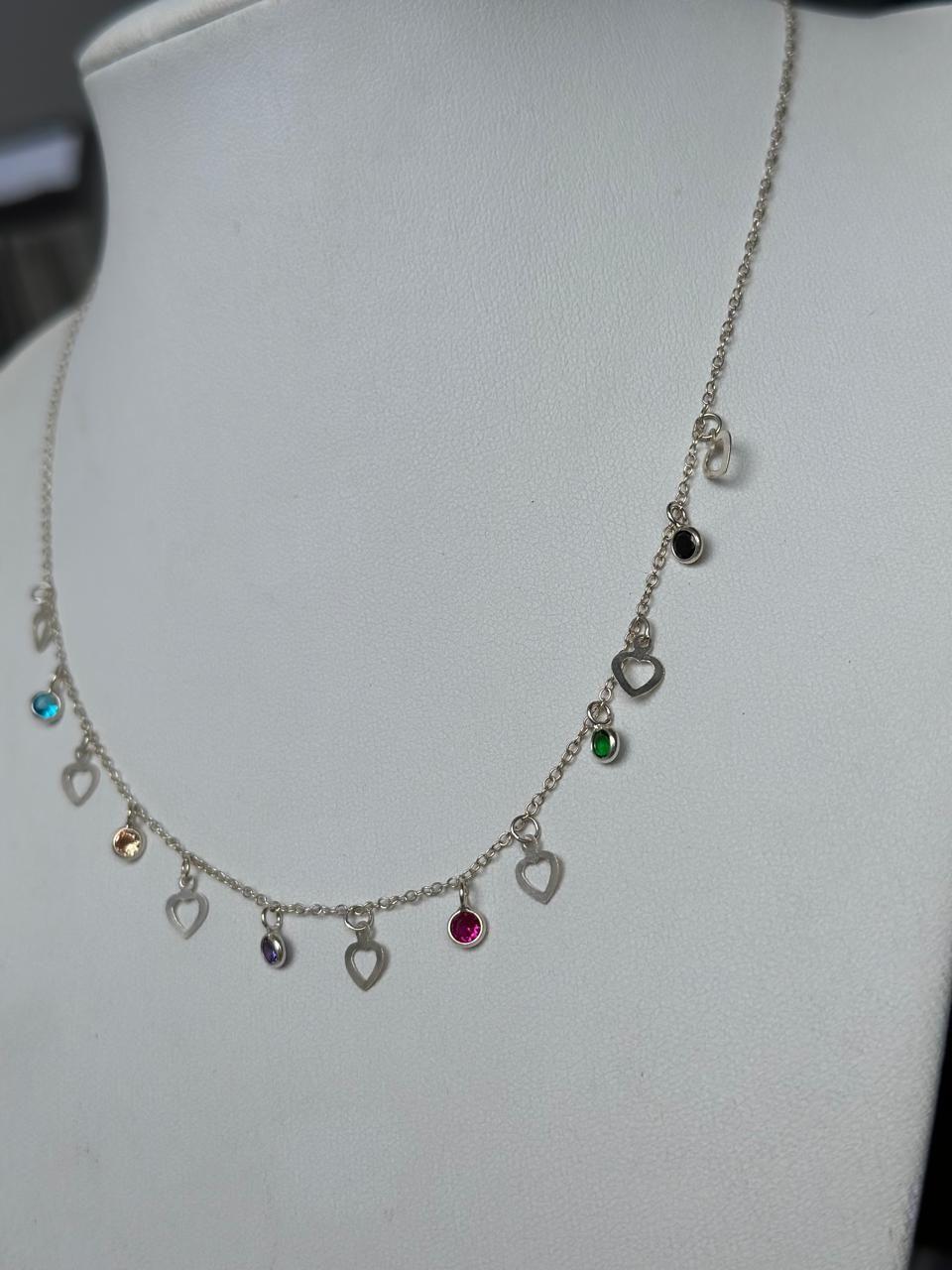 Collar Cadena Corazones Calados Circones Plata Fina 925-2