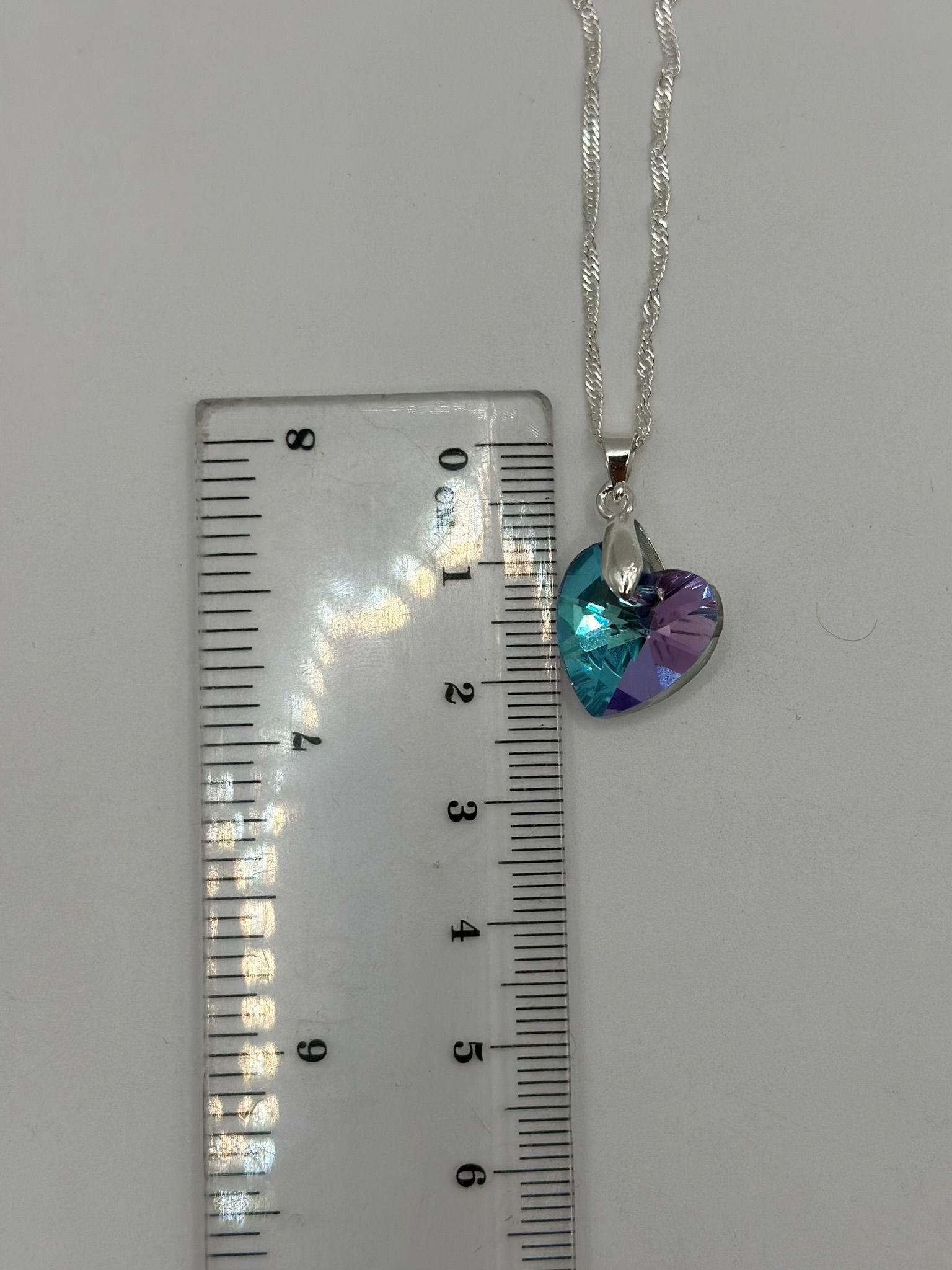Collar Corazon Cristal Lila Violeta Tornasol Plata-2