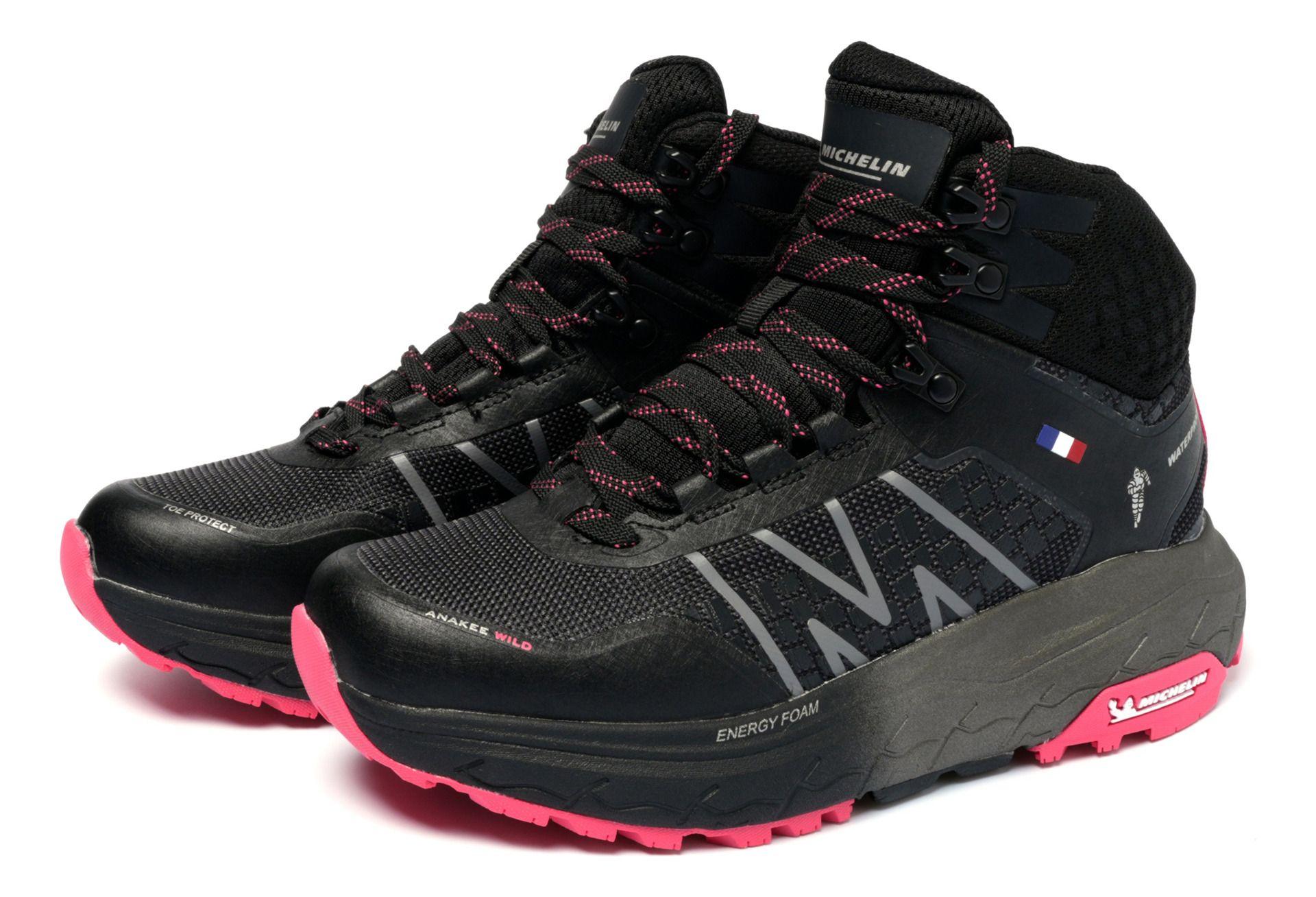 Botín Outdoor Mujer Negro y Fucsia Impermeable Michelin Aw03-3