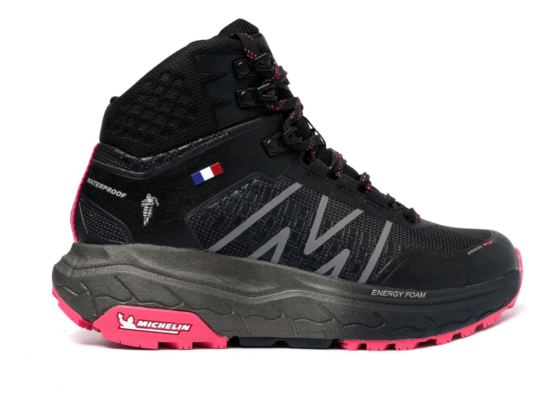 Botín Outdoor Mujer Negro y Fucsia Impermeable Michelin Aw03-8