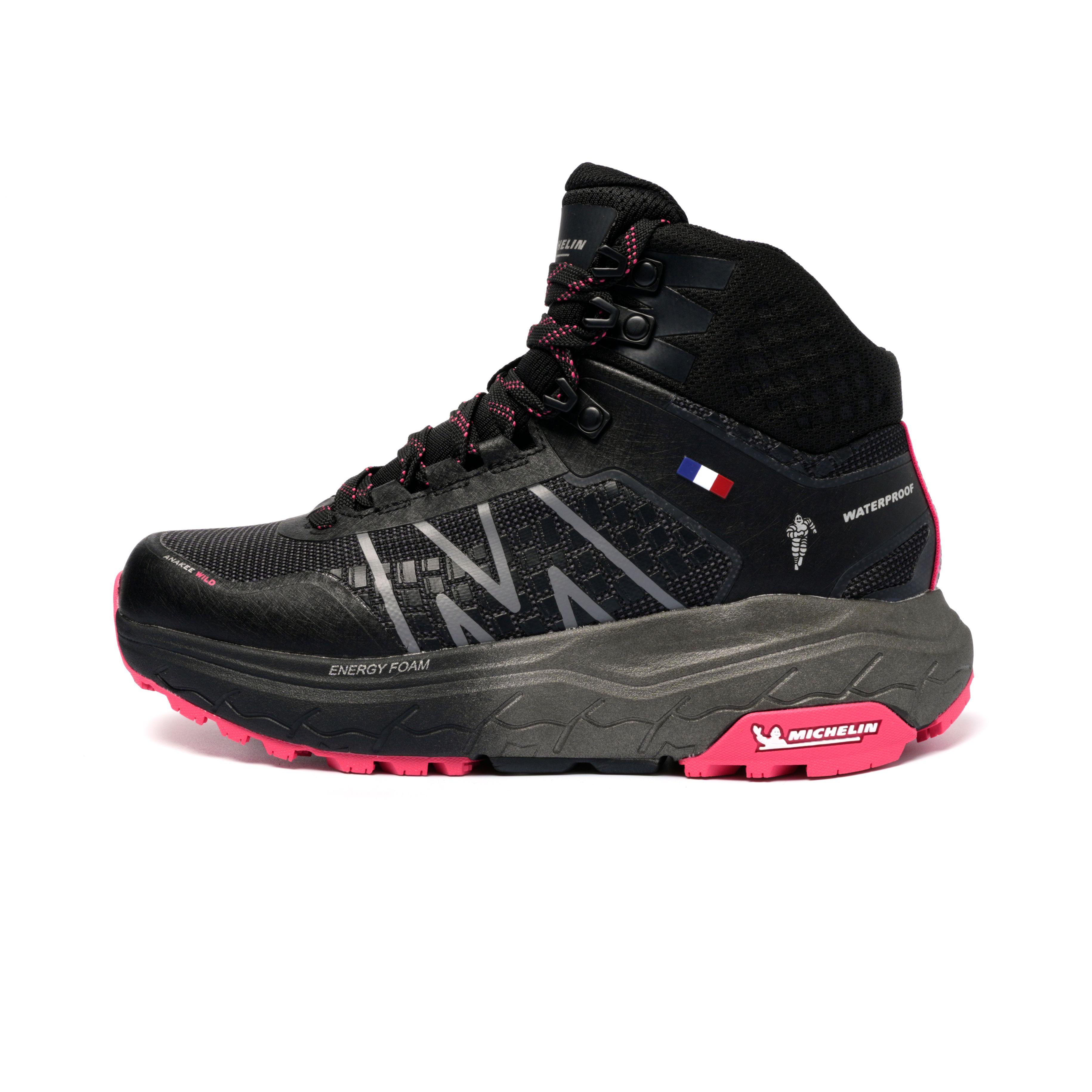 Botín Outdoor Mujer Negro y Fucsia Impermeable Michelin Aw03-3