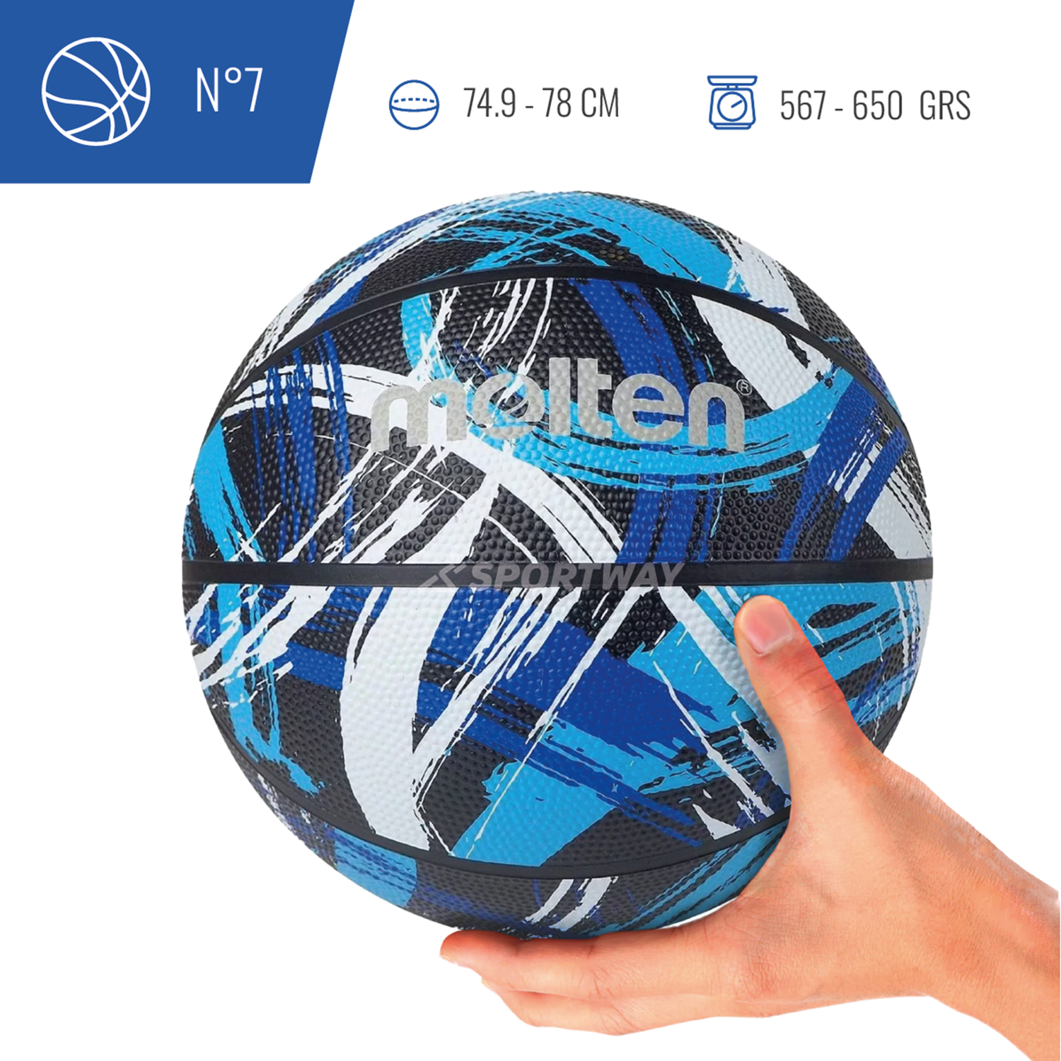 Balon Basquetbol Molten BF1601 Azulino/Negro Talla 7-5