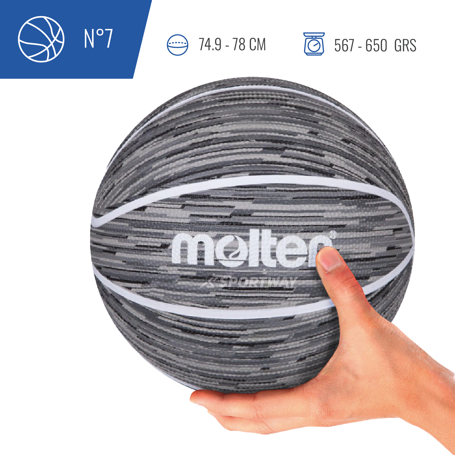 Balon Basquetbol Molten BF1600 Negro/Blanco Talla 7-5