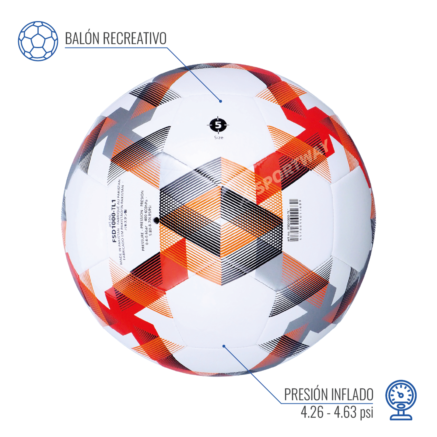 Balon Futbol FG 1000 ANFP Logo Molten Blanco/Naranjo T5-3