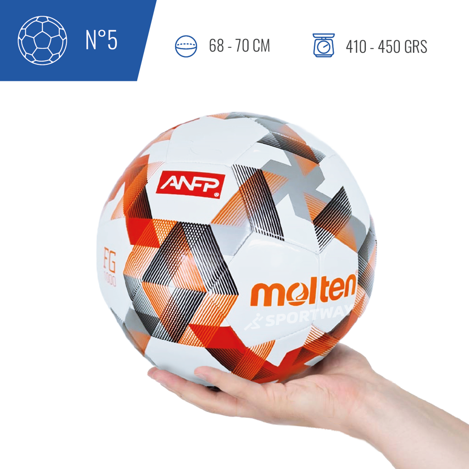 Balon Futbol FG 1000 ANFP Logo Molten Blanco/Naranjo T5-4