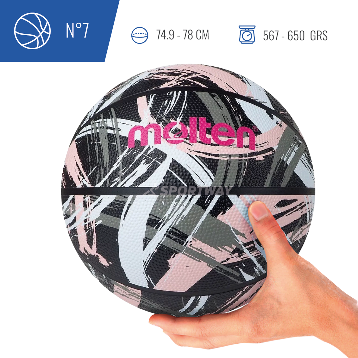 Balon Basquetbol Molten BF1601 Rosado/Negro Talla 7-6