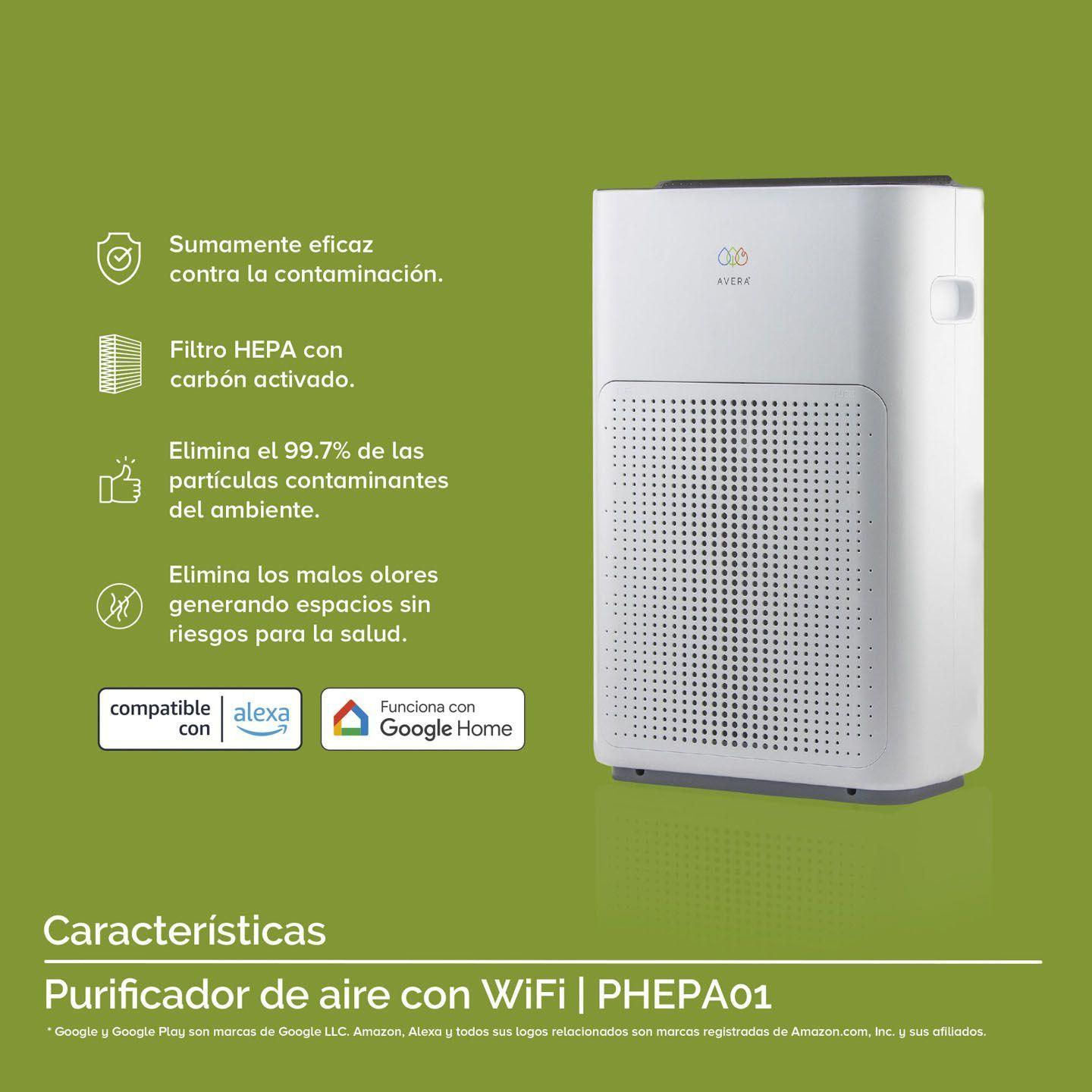 Purificador de Aire, Filtro HEPA para Virus y Bacterias, Elimina partículas PM 2.5, para casa u oficina, espacios de hasta 30m2 PHEPA01 Avera-3