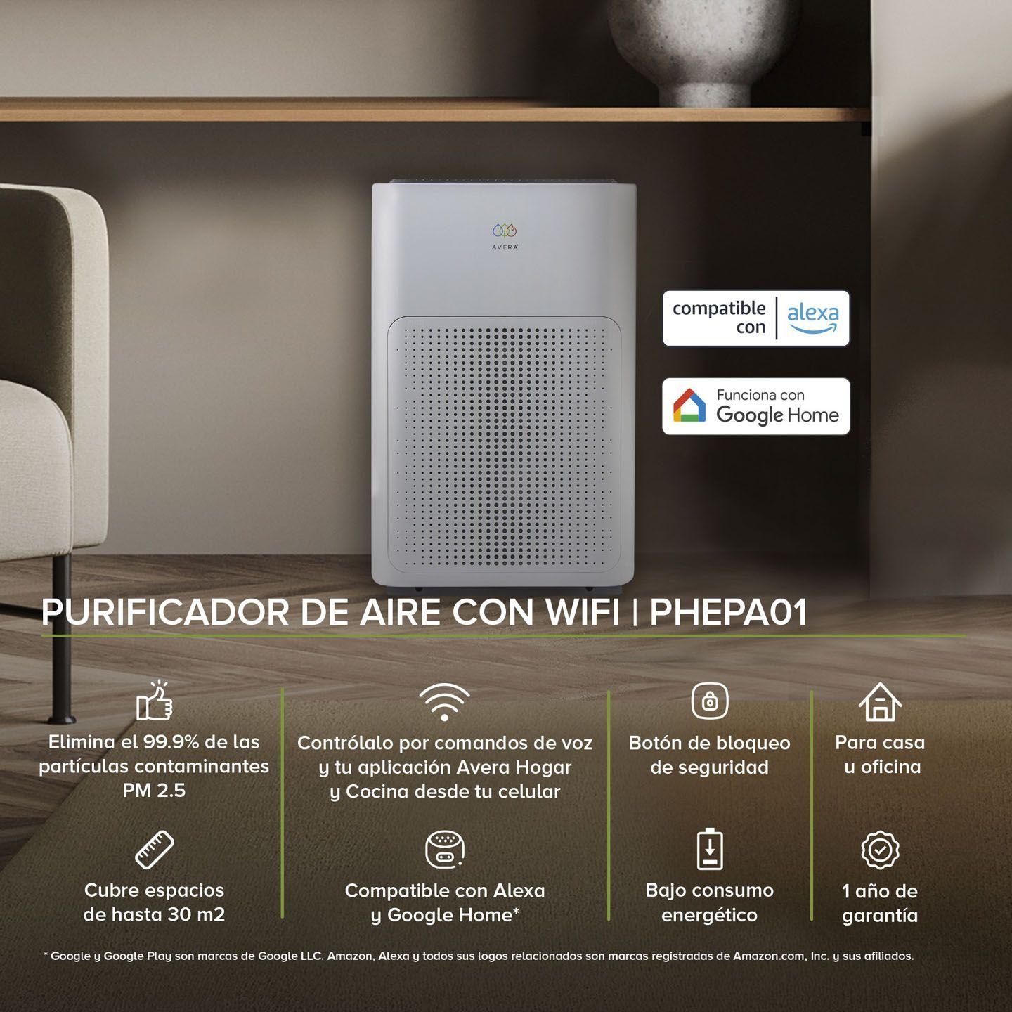 Purificador de Aire, Filtro HEPA para Virus y Bacterias, Elimina partículas PM 2.5, para casa u oficina, espacios de hasta 30m2 PHEPA01 Avera-1