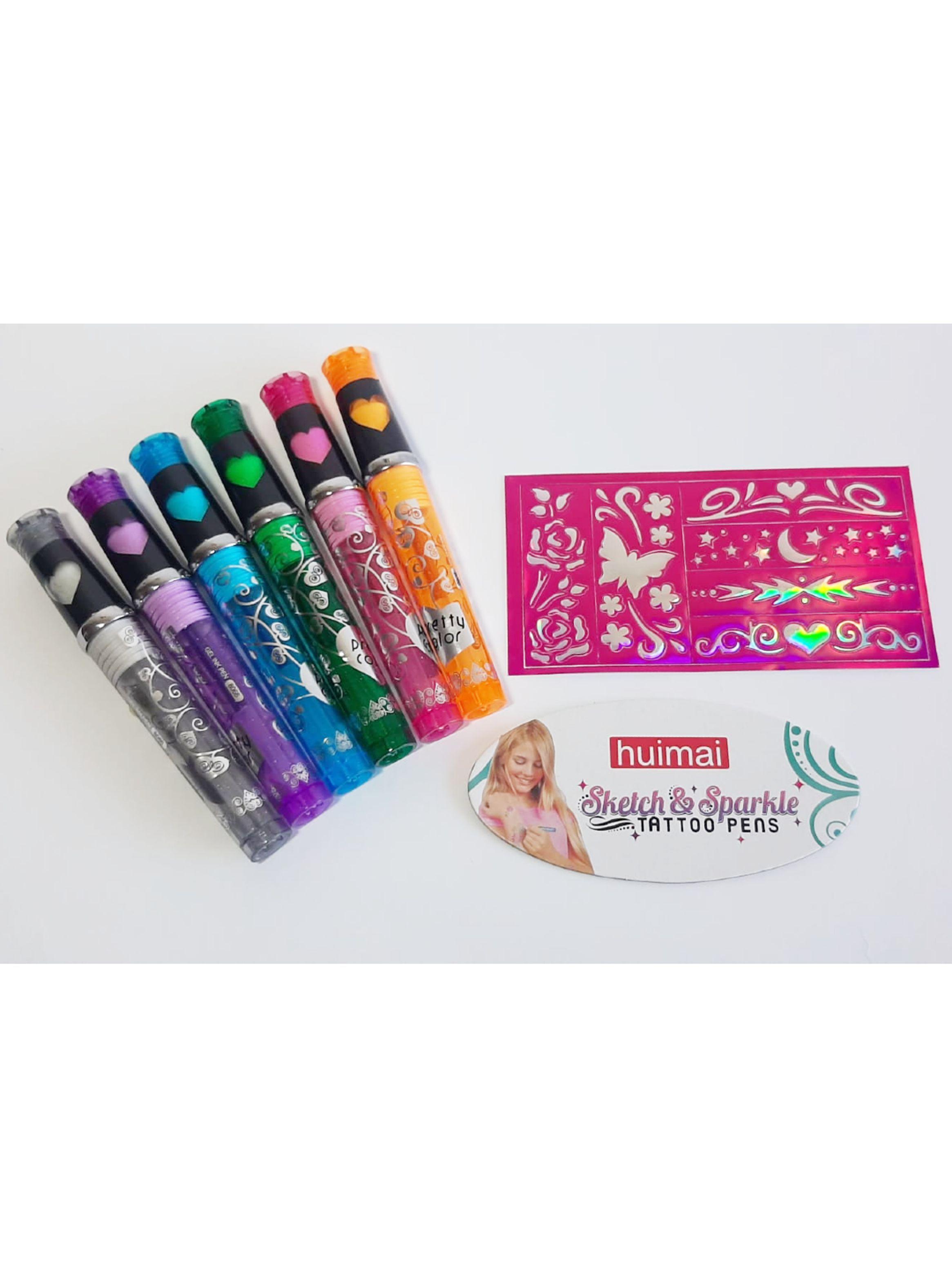 Kit Tatuajes Temporales Niña Lápiz Pasta Glitter + Plantilla-1