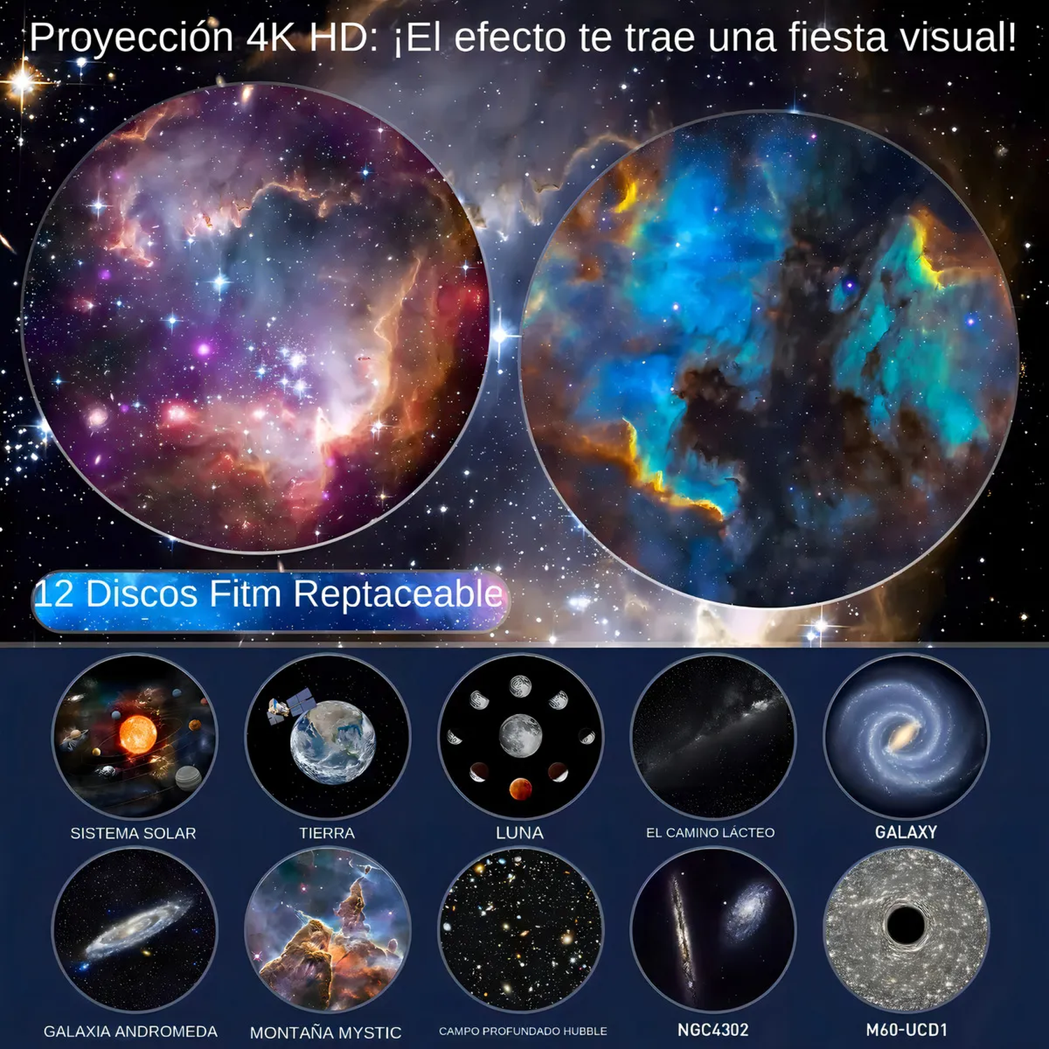 Proyector de Estrellas 4K HD Rotación 360° Temporizador Escenas Ajustables-4