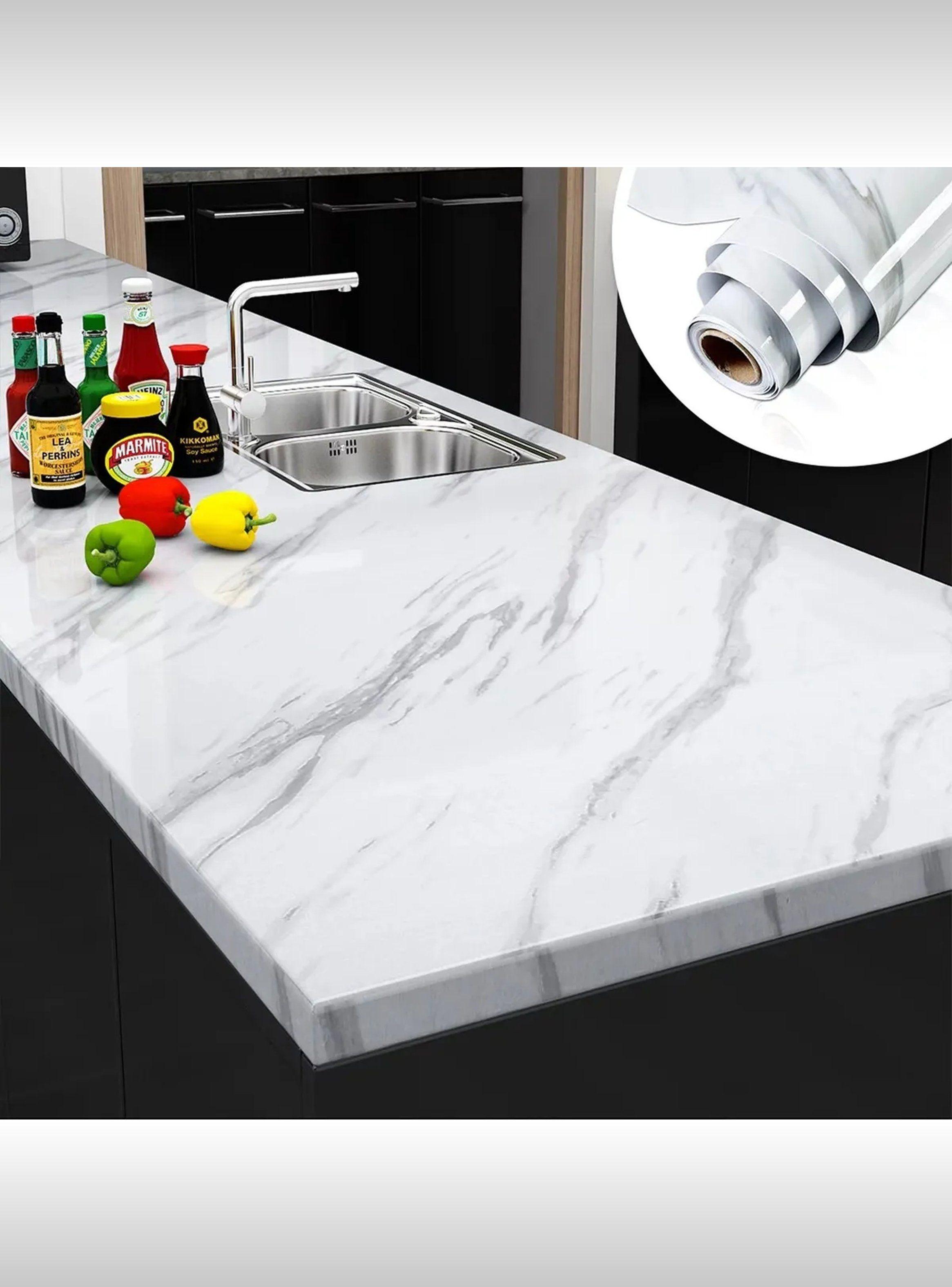 Papel Adhesivo Decorativo Mármol Blanco 1000x60cm Impermeable-0
