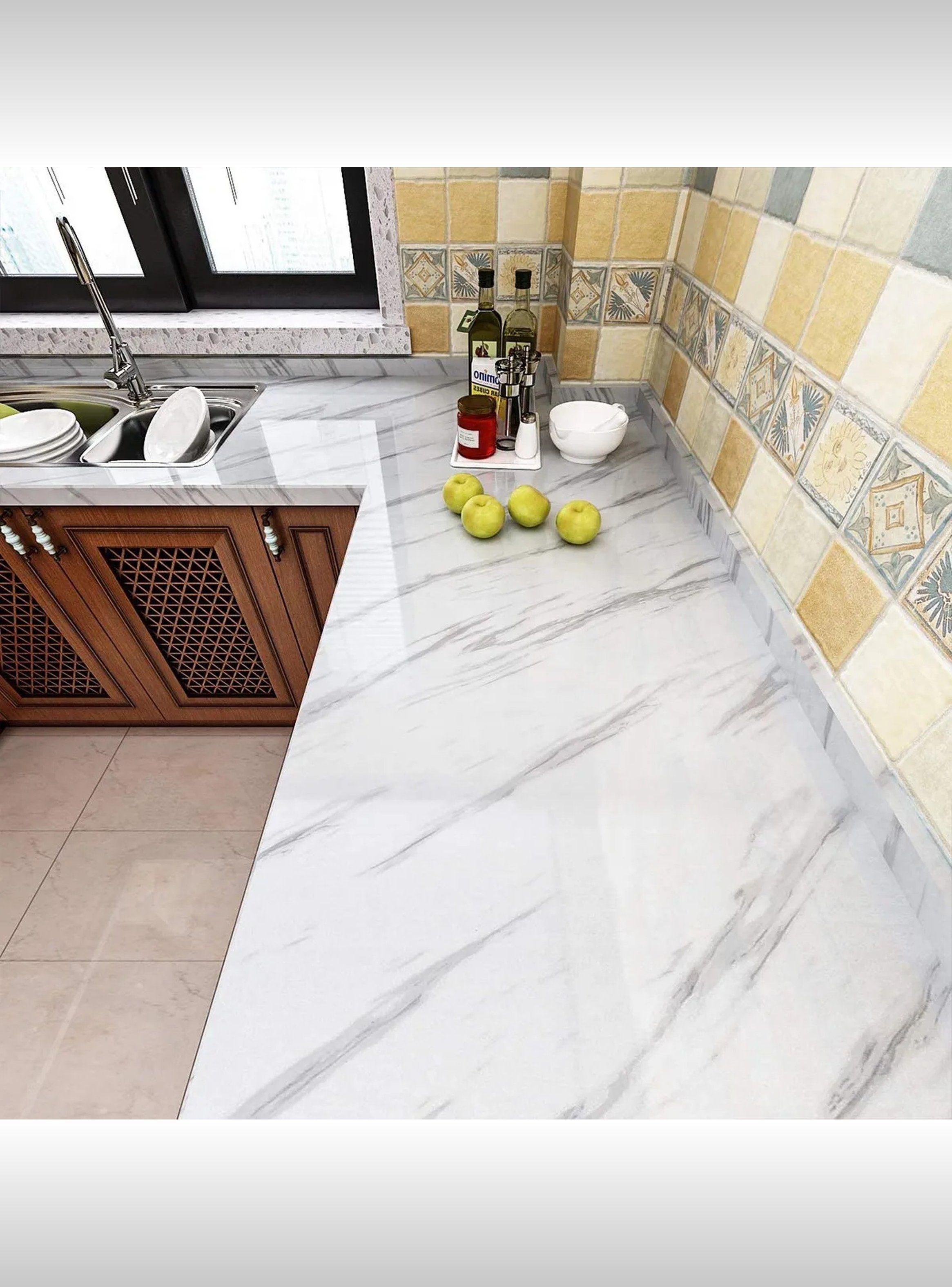 Papel Adhesivo Decorativo Mármol Blanco 1000x60cm Impermeable-5
