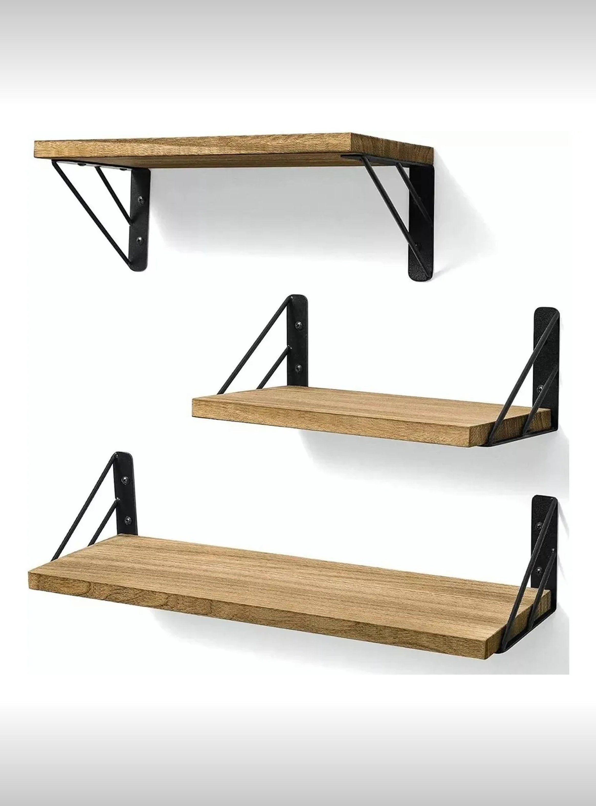 Estantes de Pared de Madera con Soportes Metálicos | Set de 3 | Tamaños 28.5cm, 36cm, 45cm-0