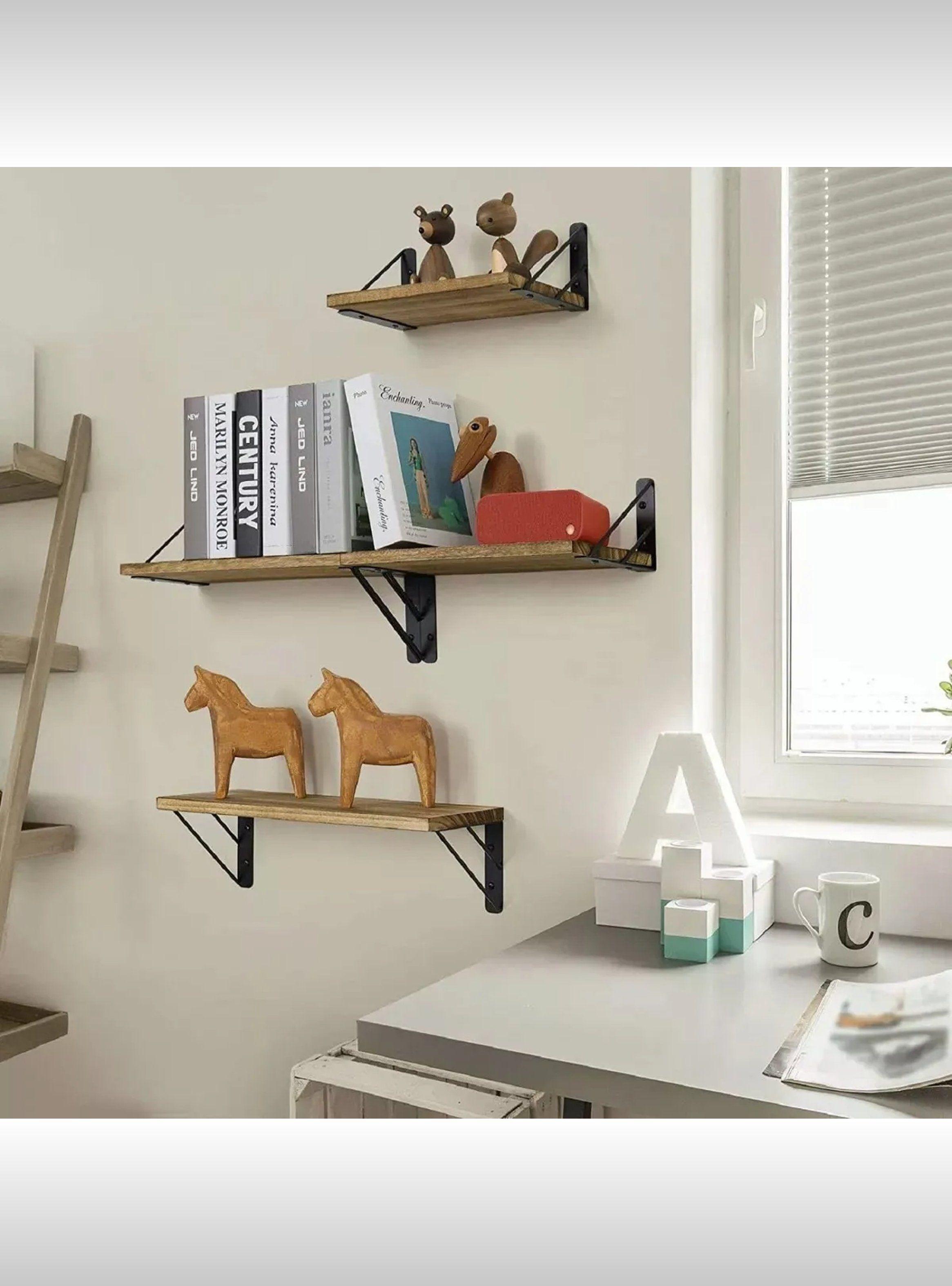 Estantes de Pared de Madera con Soportes Metálicos | Set de 3 | Tamaños 28.5cm, 36cm, 45cm-7