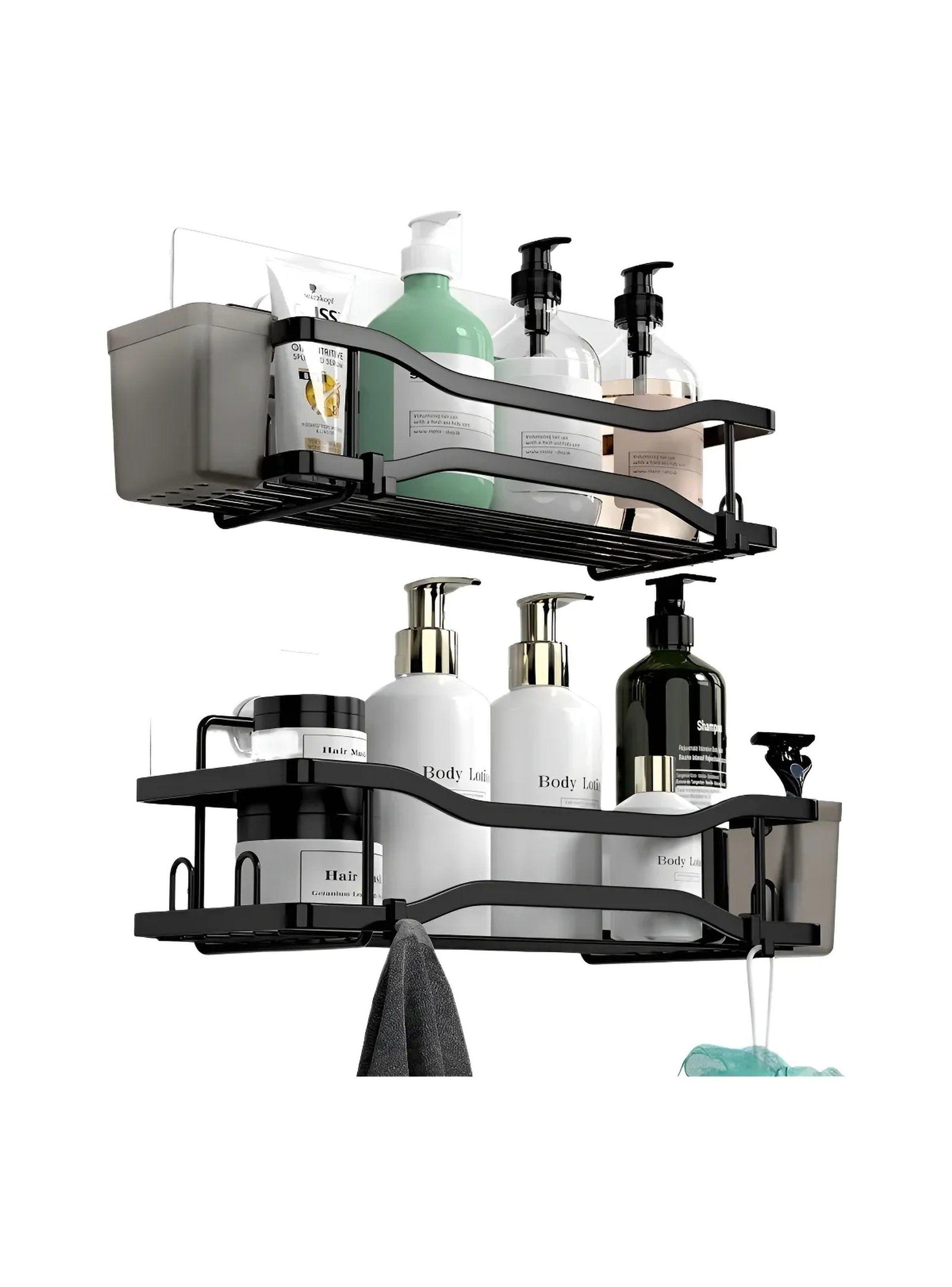 Estante de Baño Adhesivo Metal Negro a Prueba de Agua y Humedad-0