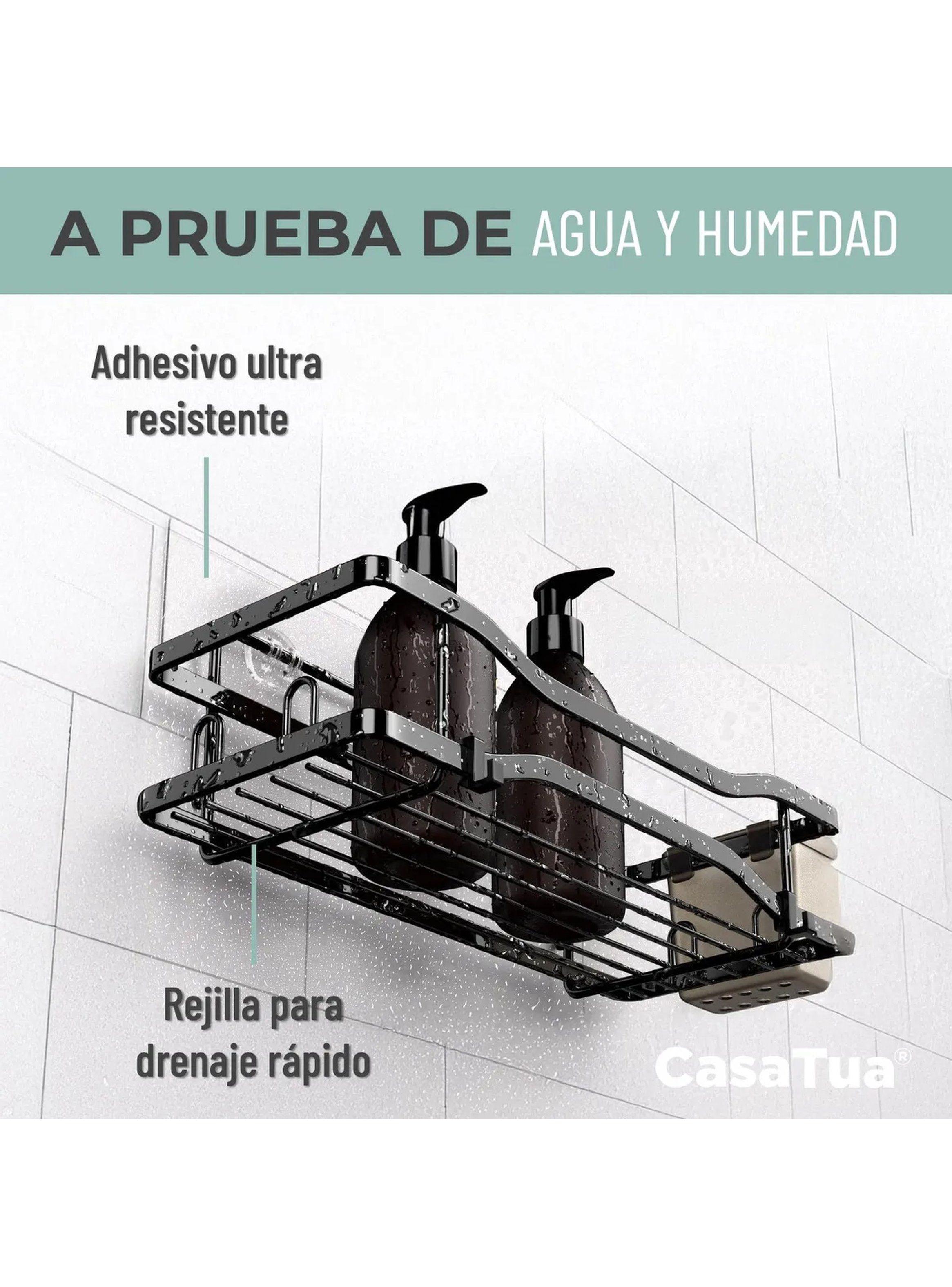 Estante de Baño Adhesivo Metal Negro a Prueba de Agua y Humedad-1