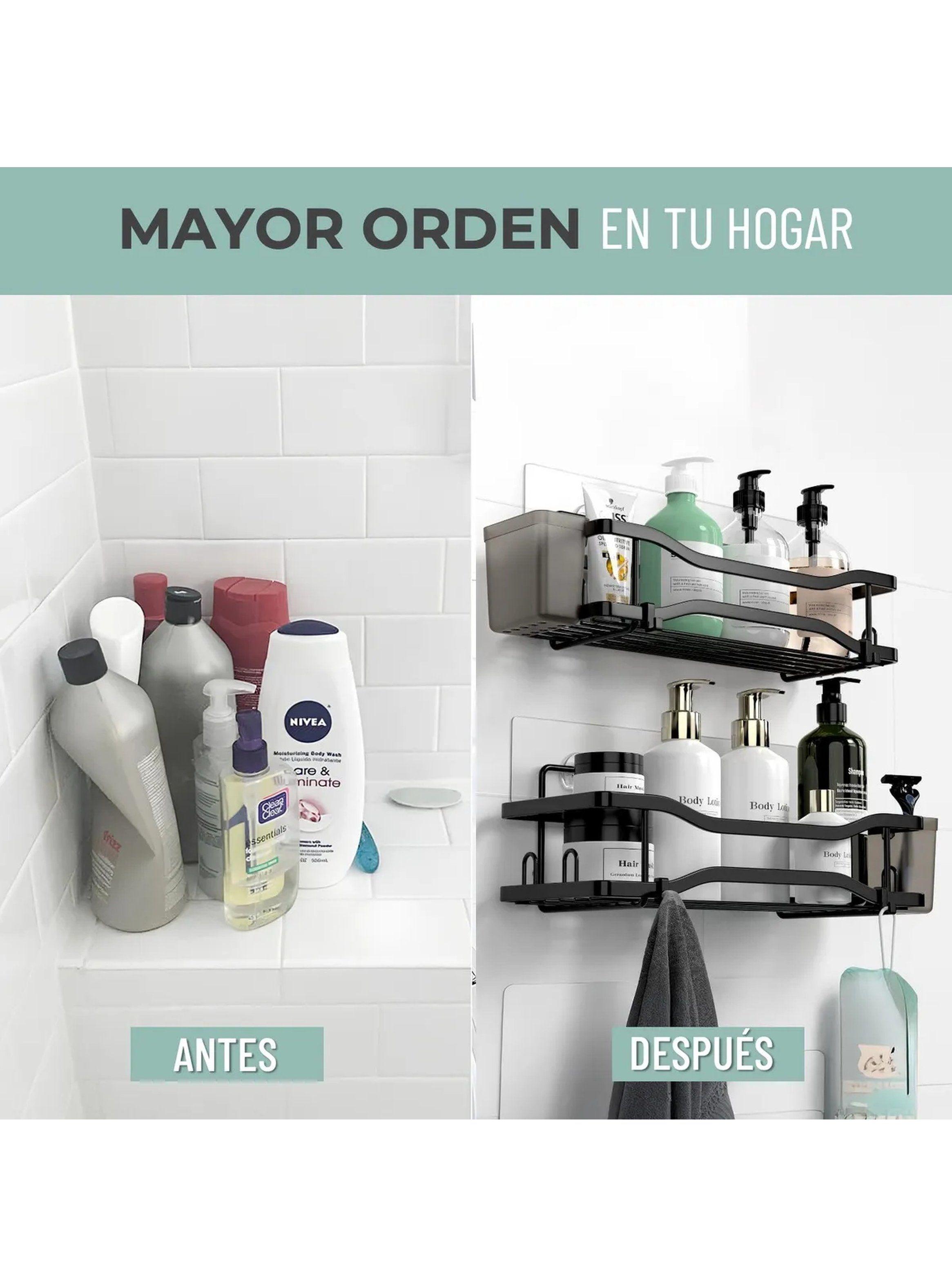 Estante de Baño Adhesivo Metal Negro a Prueba de Agua y Humedad-2