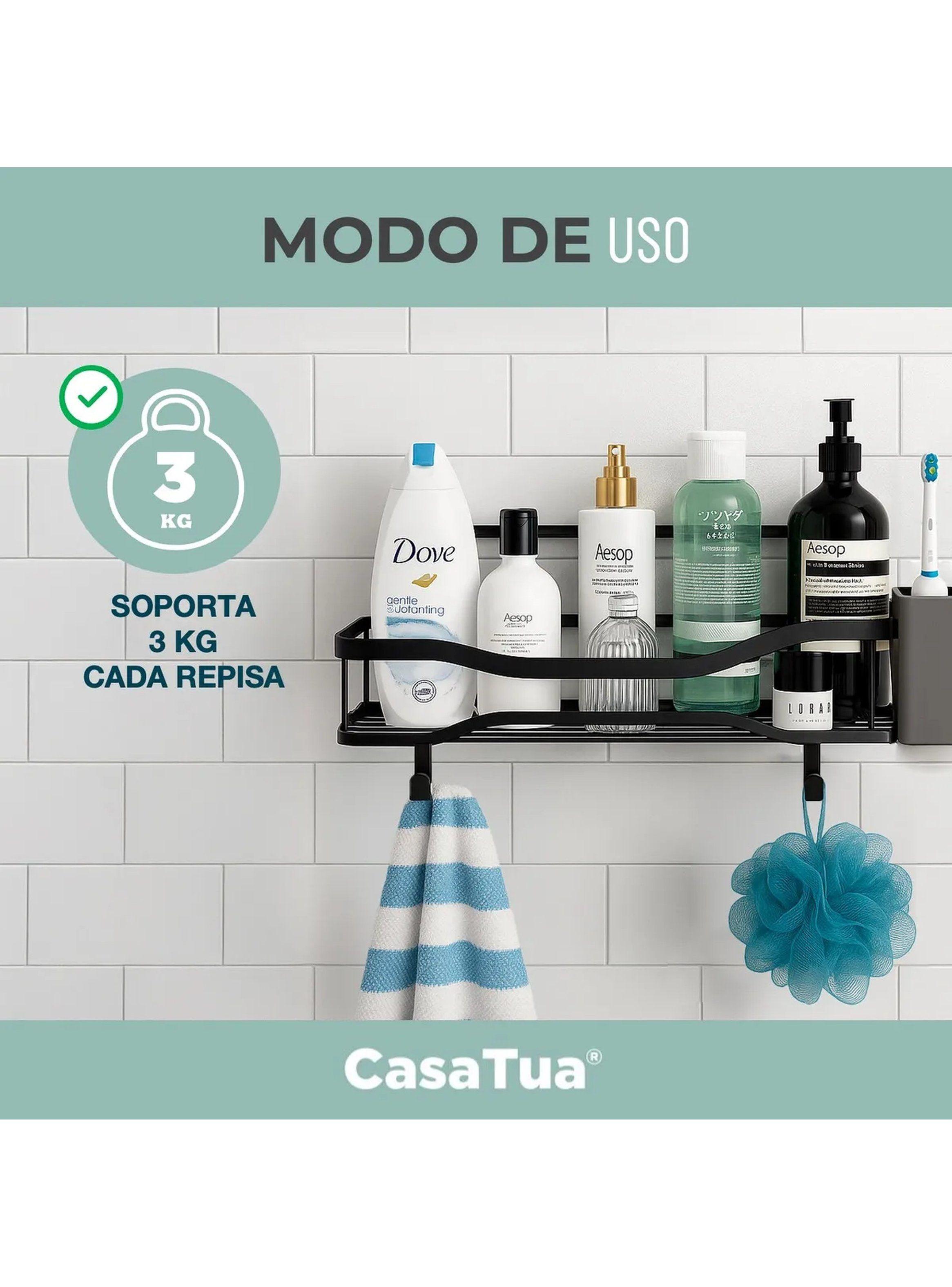 Estante de Baño Adhesivo Metal Negro a Prueba de Agua y Humedad-5