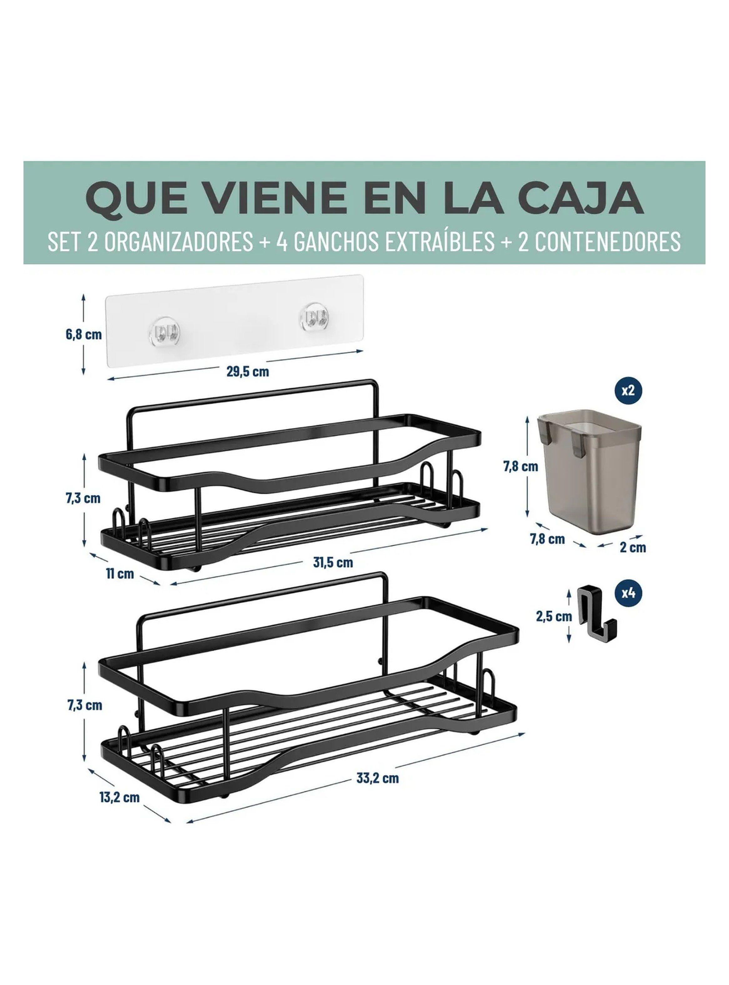 Estante de Baño Adhesivo Metal Negro a Prueba de Agua y Humedad-7
