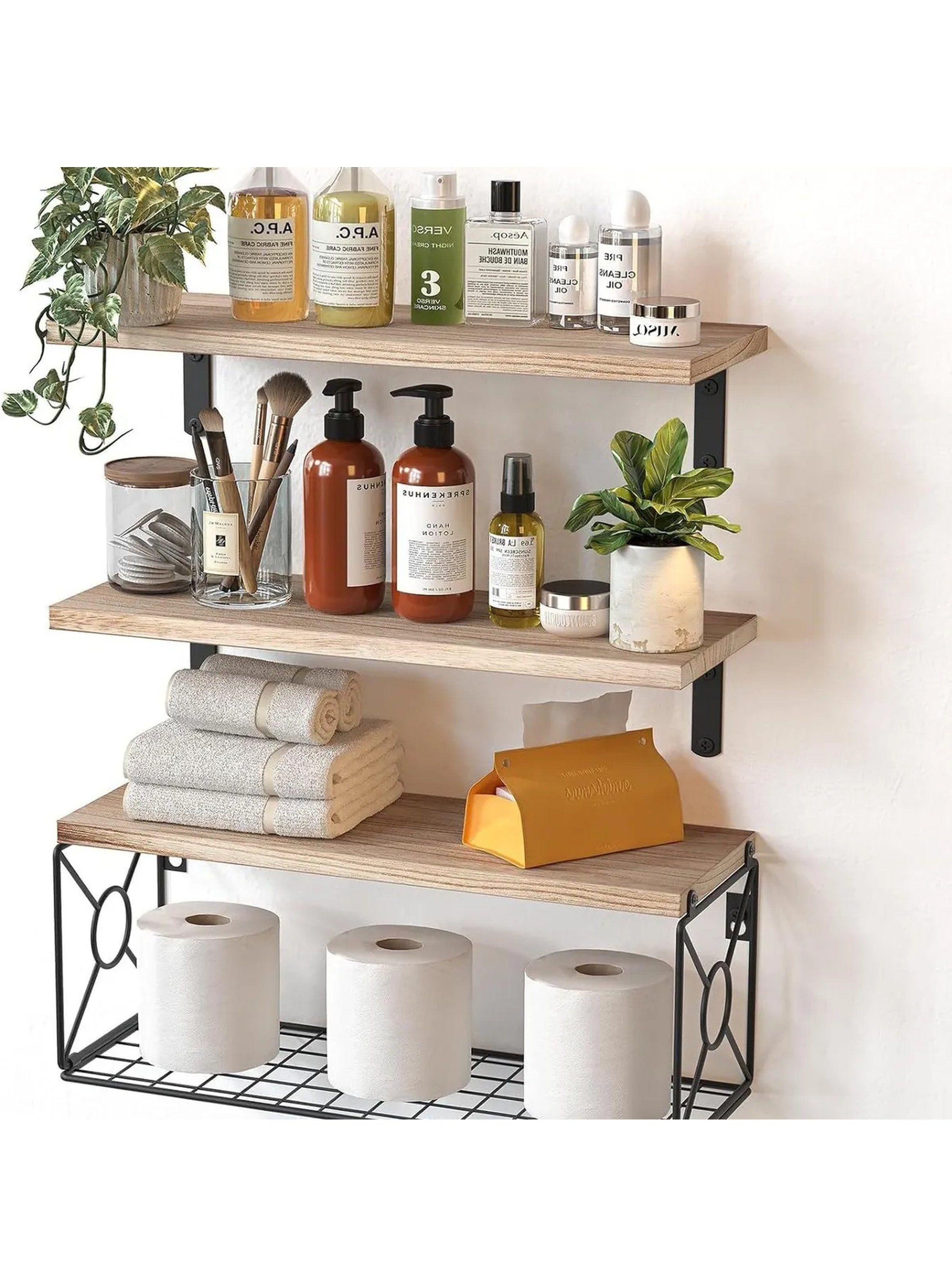 Estantería de Pared de Madera con Soporte de Metal Ajustable-2