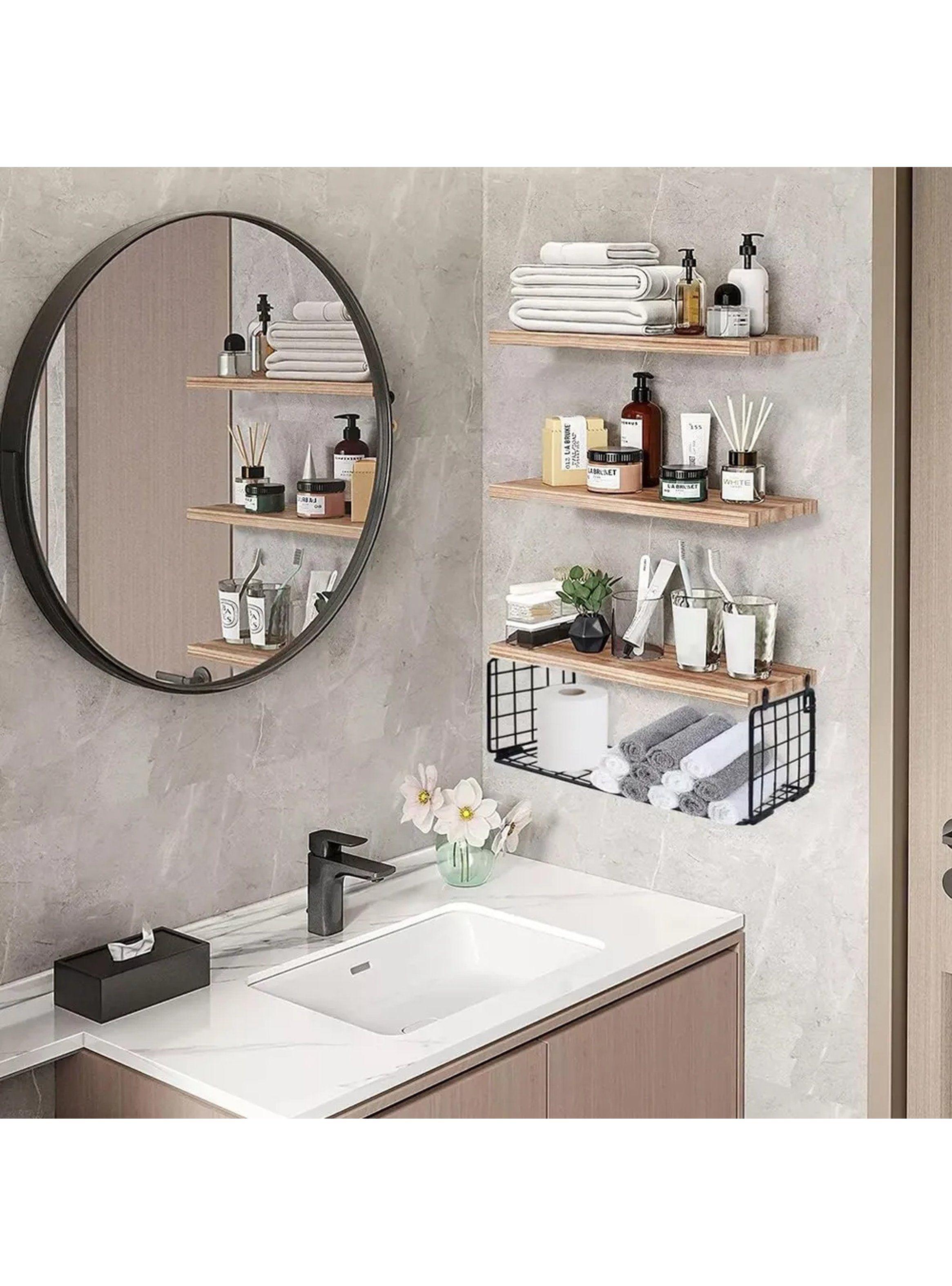 Estantería de Pared de Madera con Soporte de Metal Ajustable-3