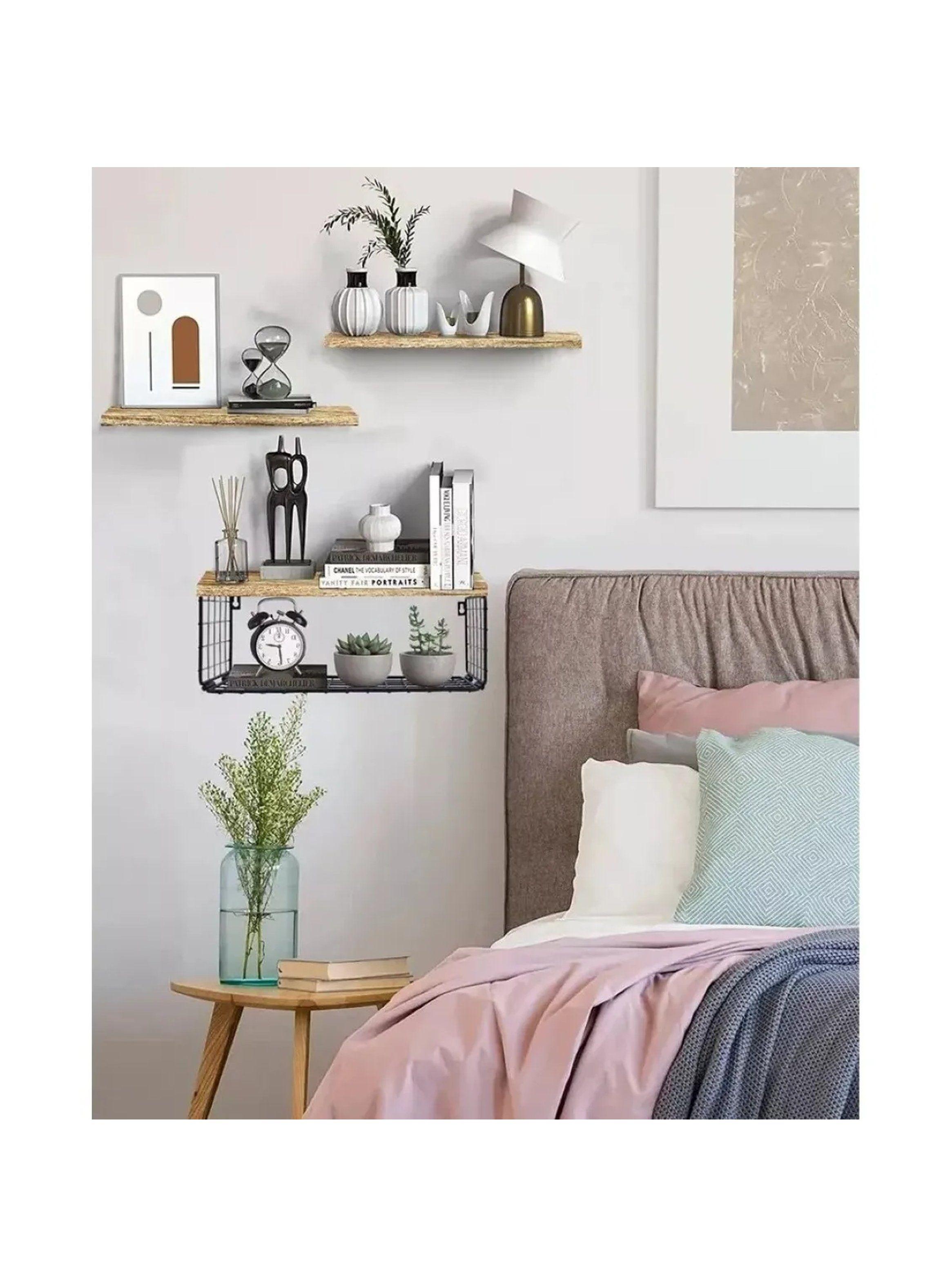 Estantería de Pared de Madera con Soporte de Metal Ajustable-4