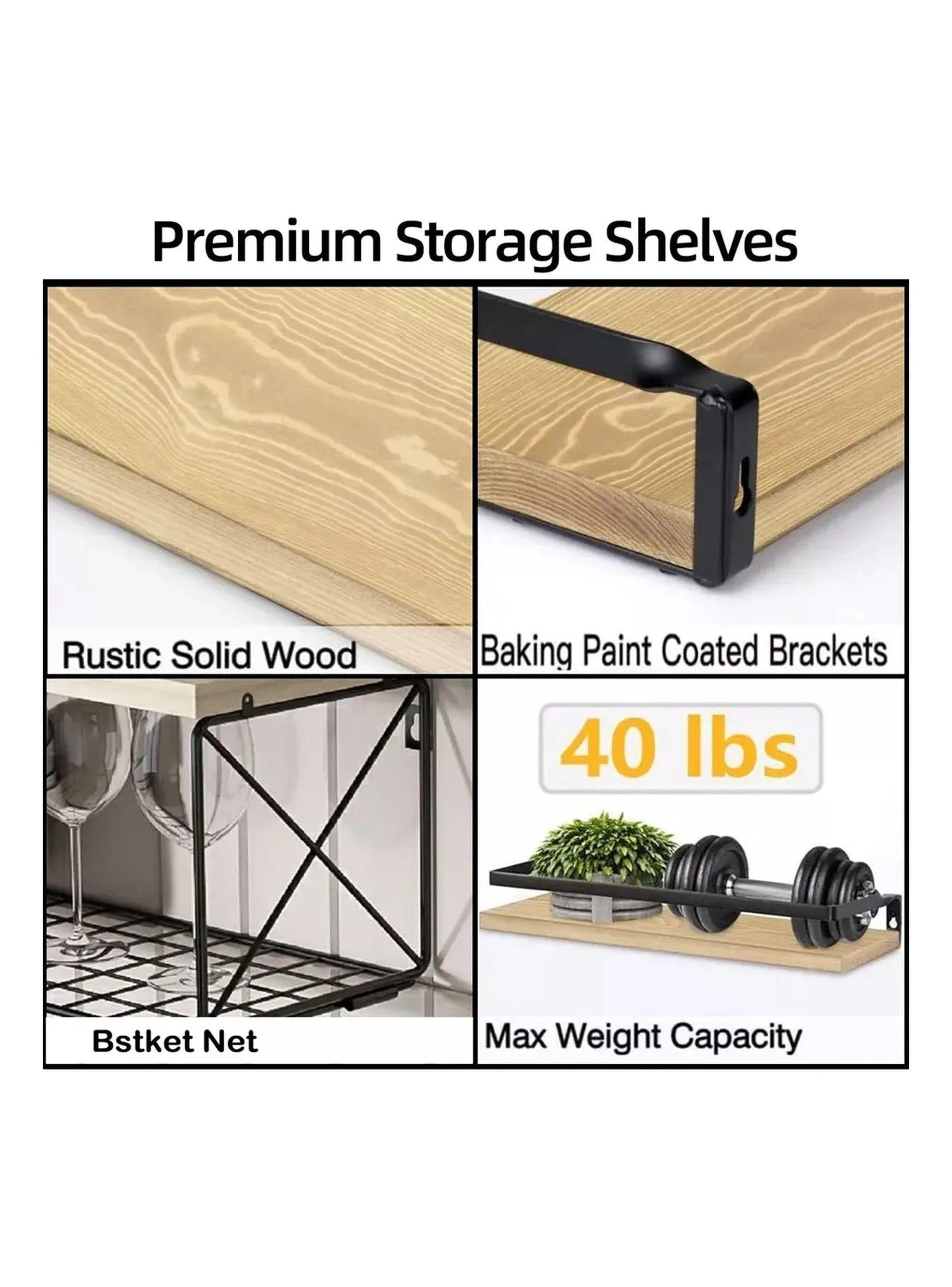 Estantería de Pared de Madera con Soporte de Metal Ajustable-6